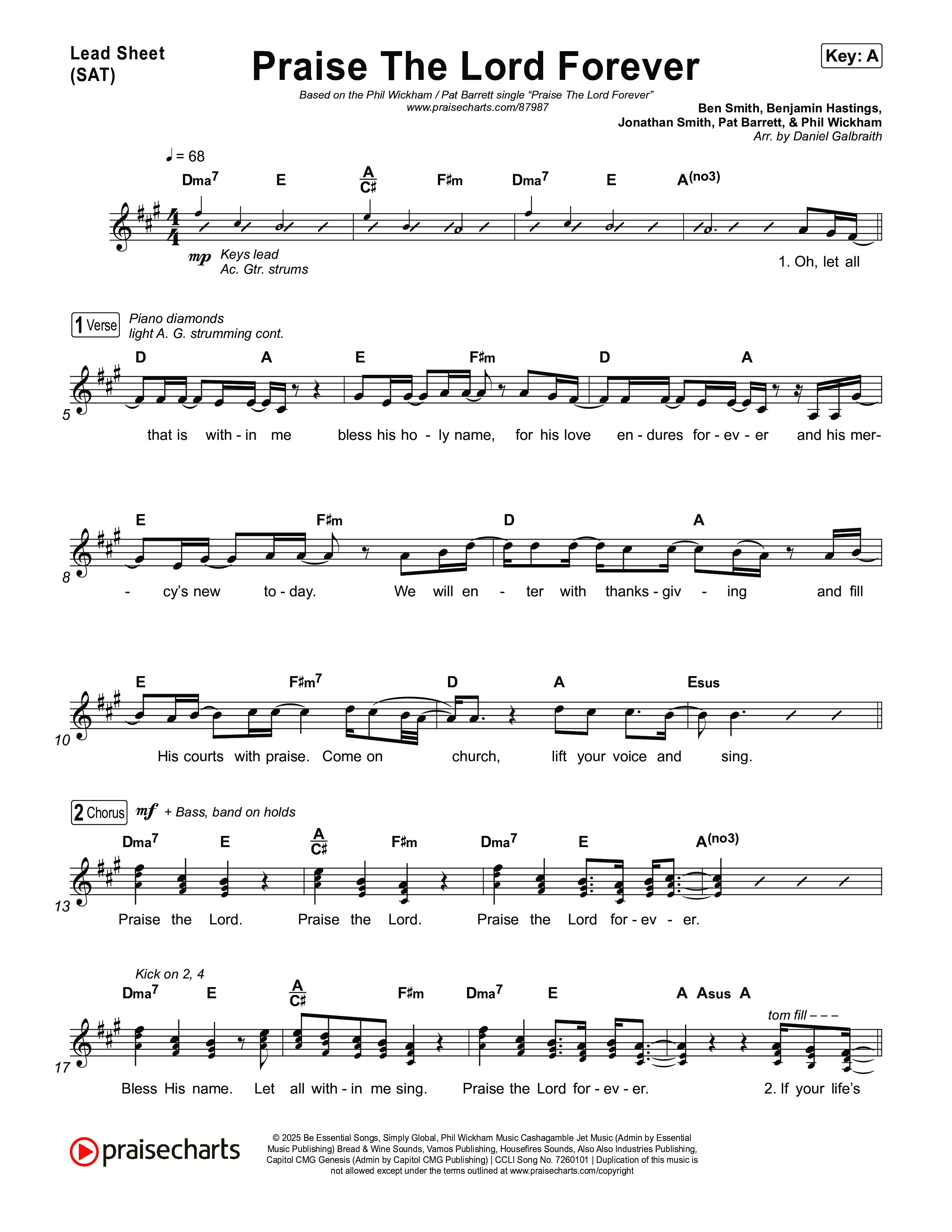Praise The Lord Forever Lead Sheet (SAT) (Phil Wickham / Pat Barrett)