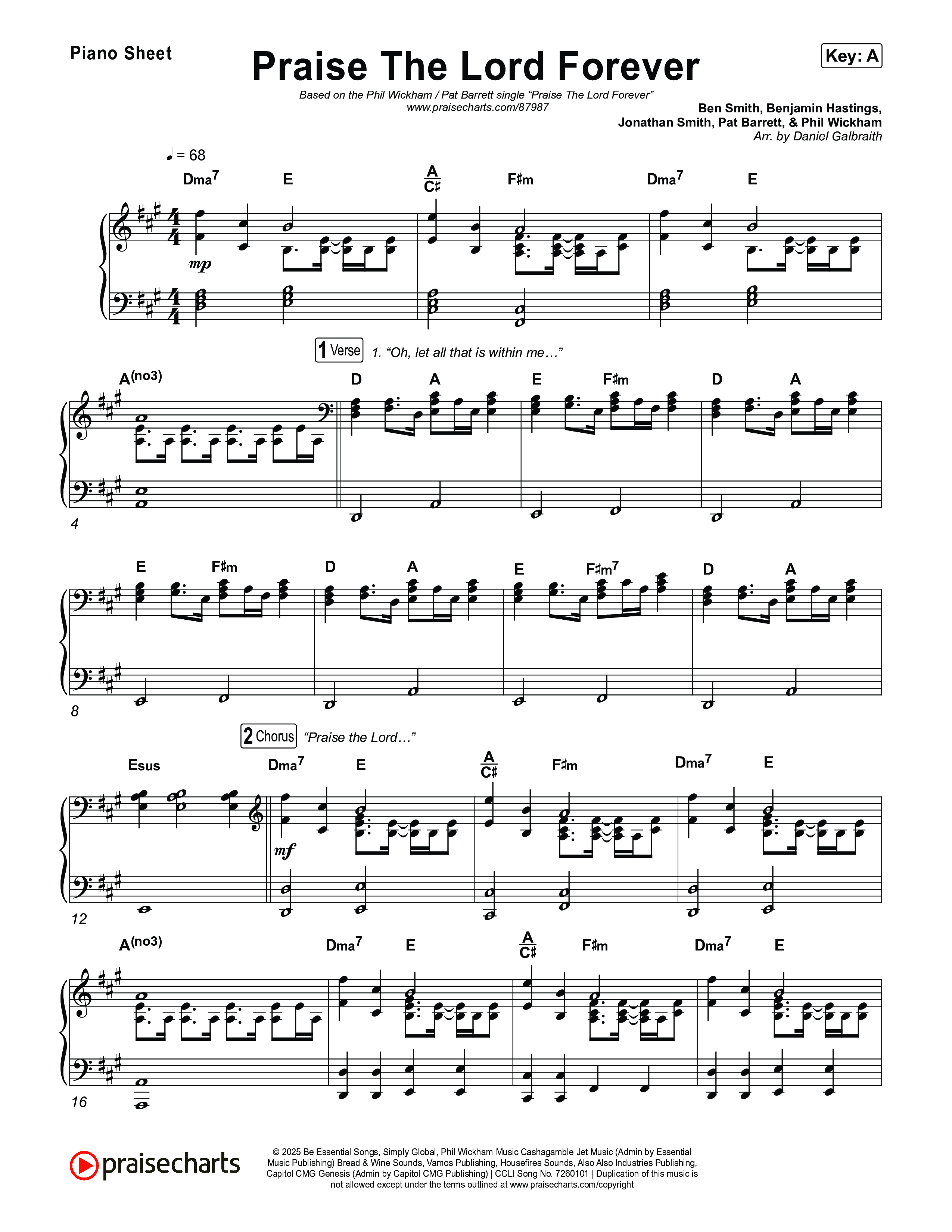 Praise The Lord Forever Piano Sheet (Phil Wickham / Pat Barrett)