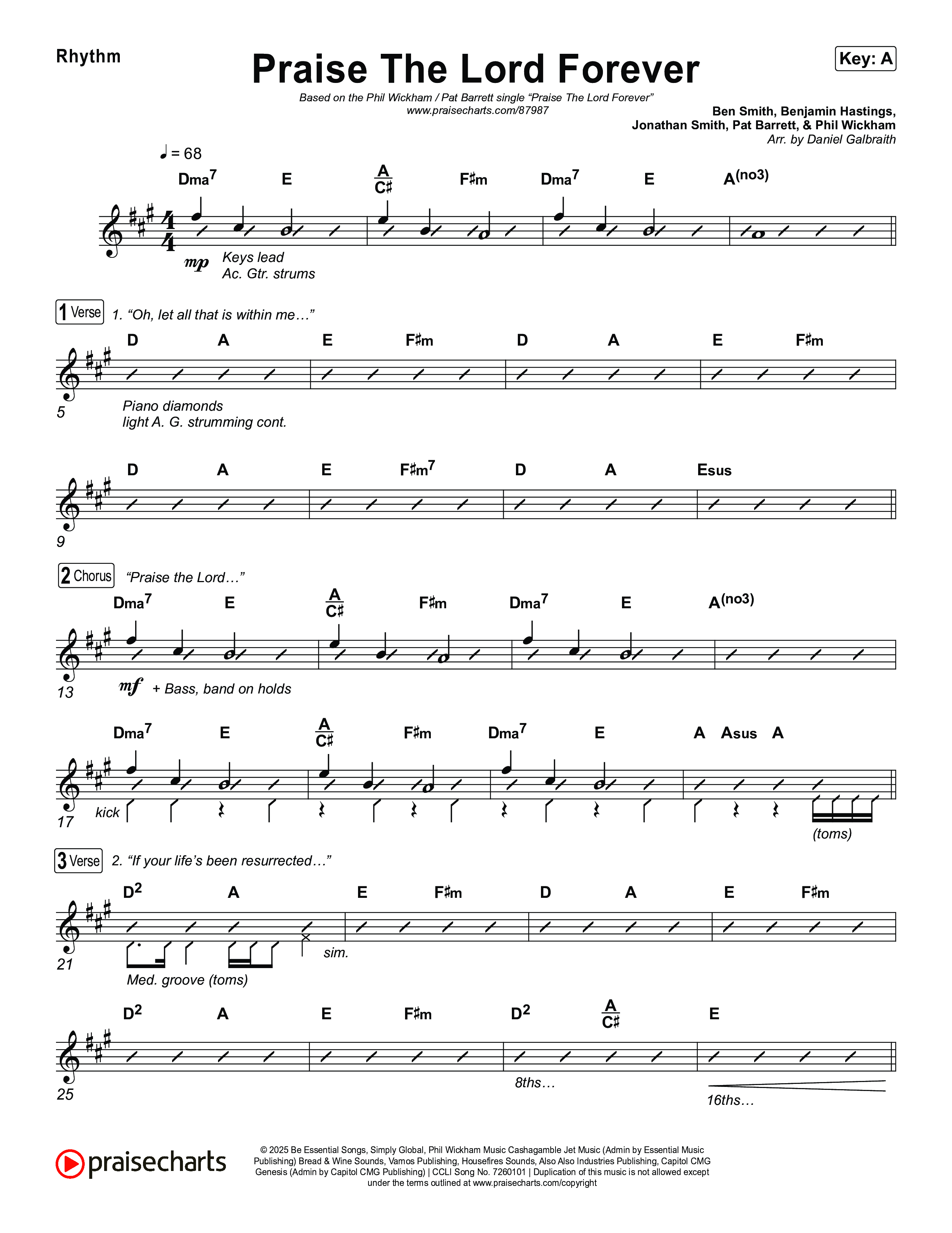 Praise The Lord Forever Rhythm Chart (Phil Wickham / Pat Barrett)