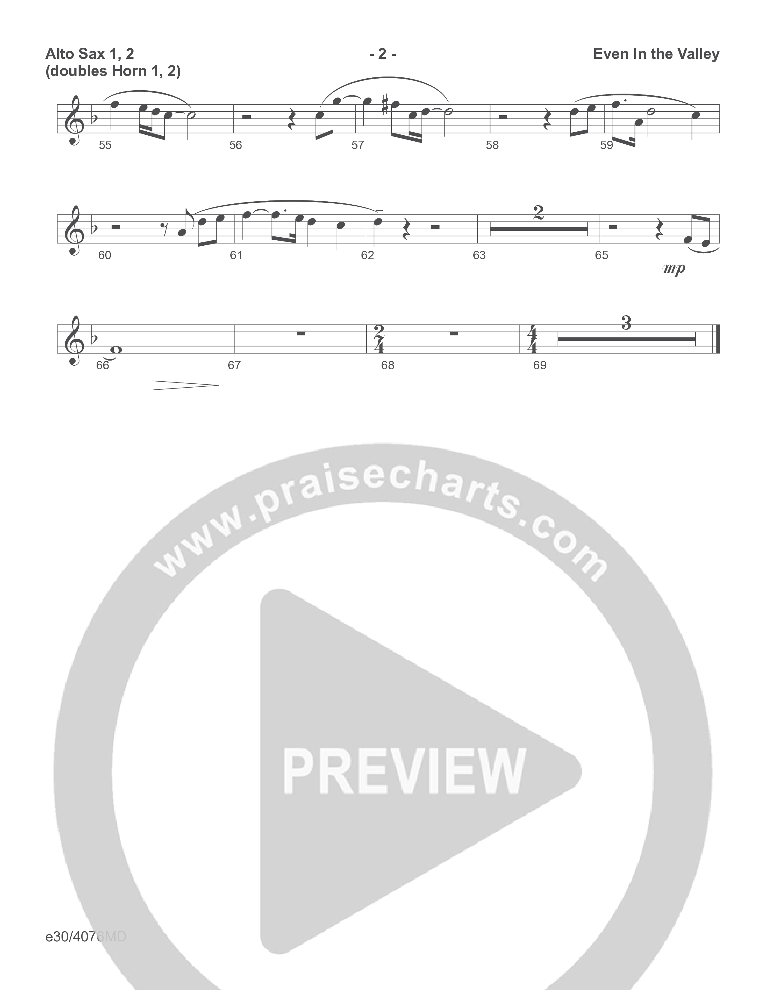 Even In The Valley (Choral Anthem SATB) Alto Sax 1/2 (Word Music Choral / Arr. Richard Kingsmore)