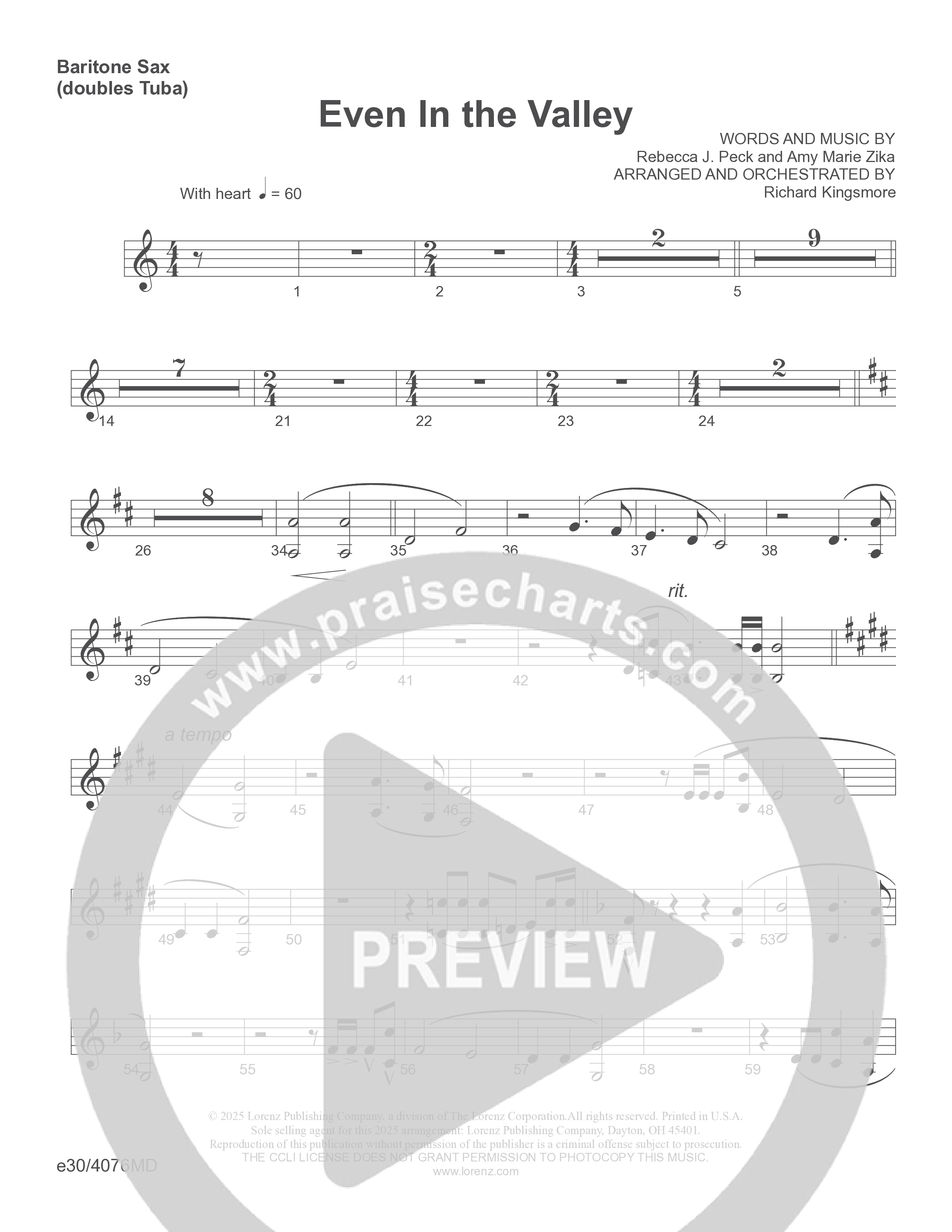 Even In The Valley (Choral Anthem SATB) Bari Sax (Word Music Choral / Arr. Richard Kingsmore)
