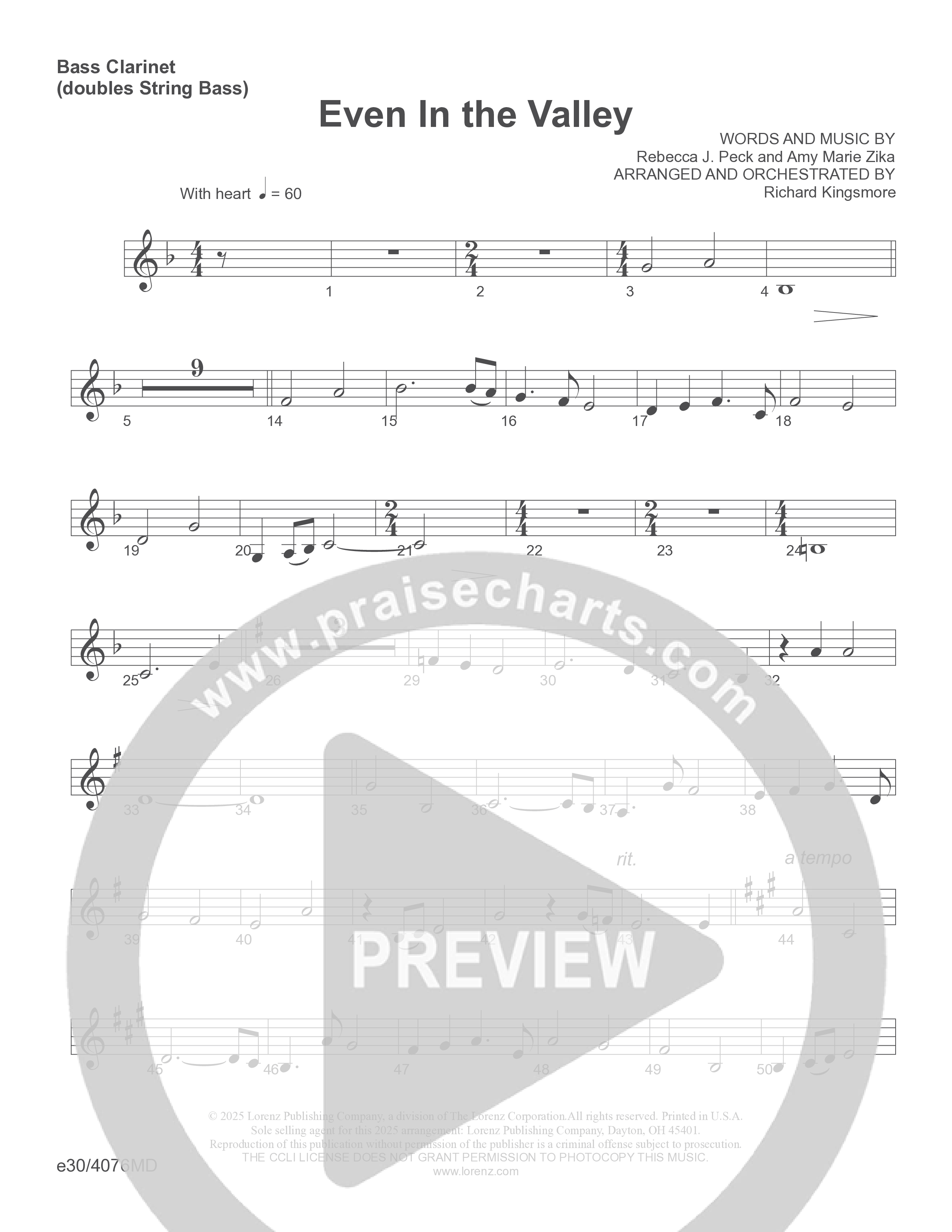 Even In The Valley (Choral Anthem SATB) Bass Clarinet (Word Music Choral / Arr. Richard Kingsmore)