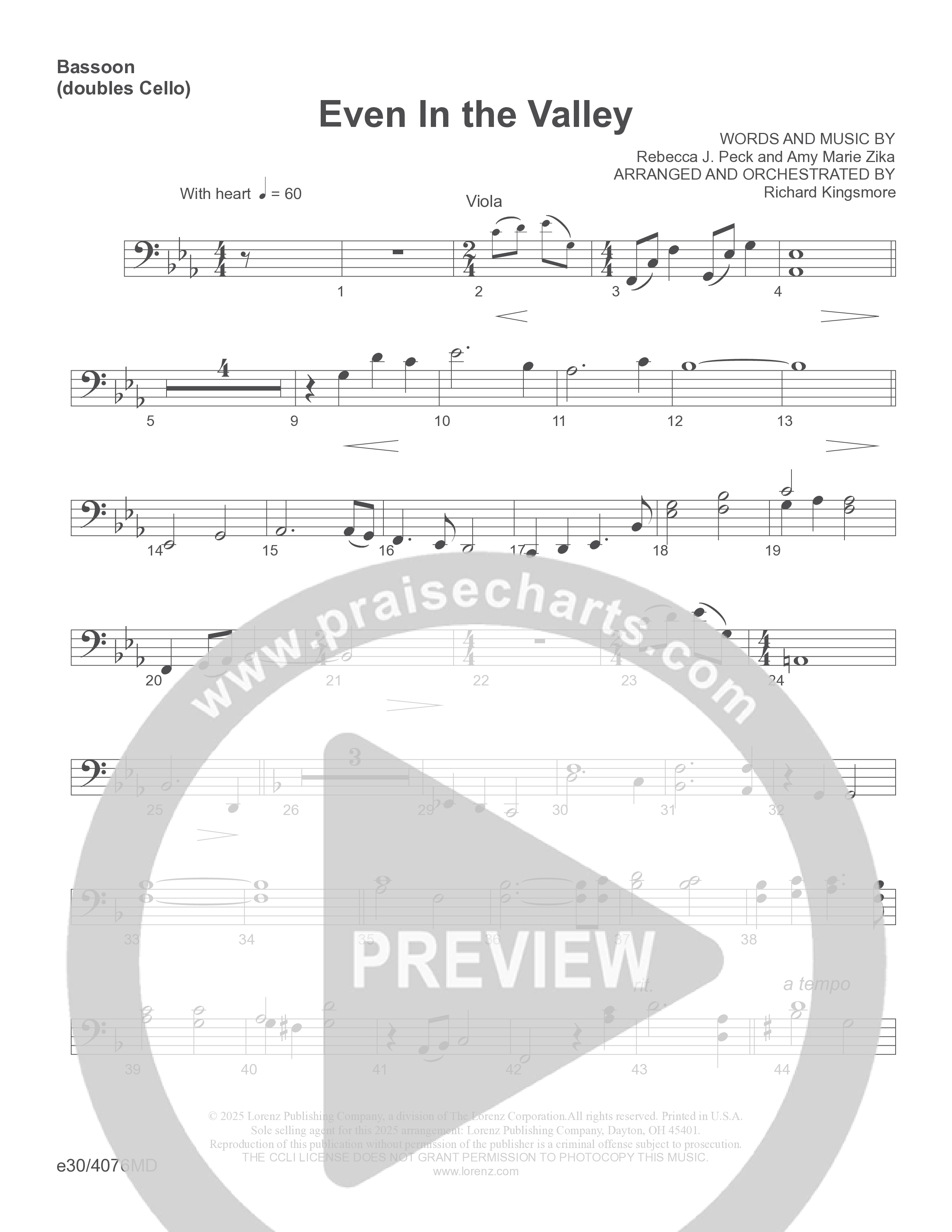 Even In The Valley (Choral Anthem SATB) Bassoon (Word Music Choral / Arr. Richard Kingsmore)