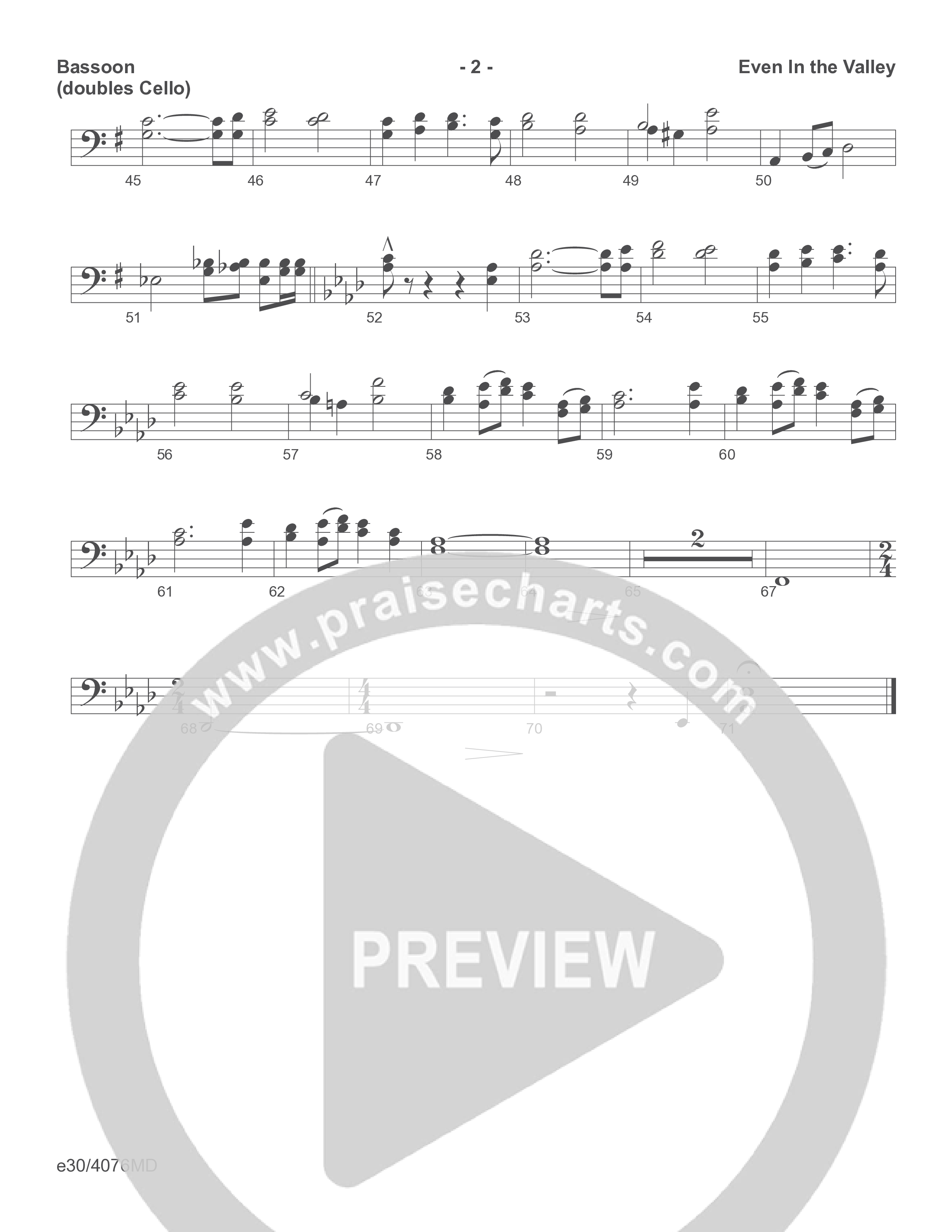 Even In The Valley (Choral Anthem SATB) Bassoon (Word Music Choral / Arr. Richard Kingsmore)
