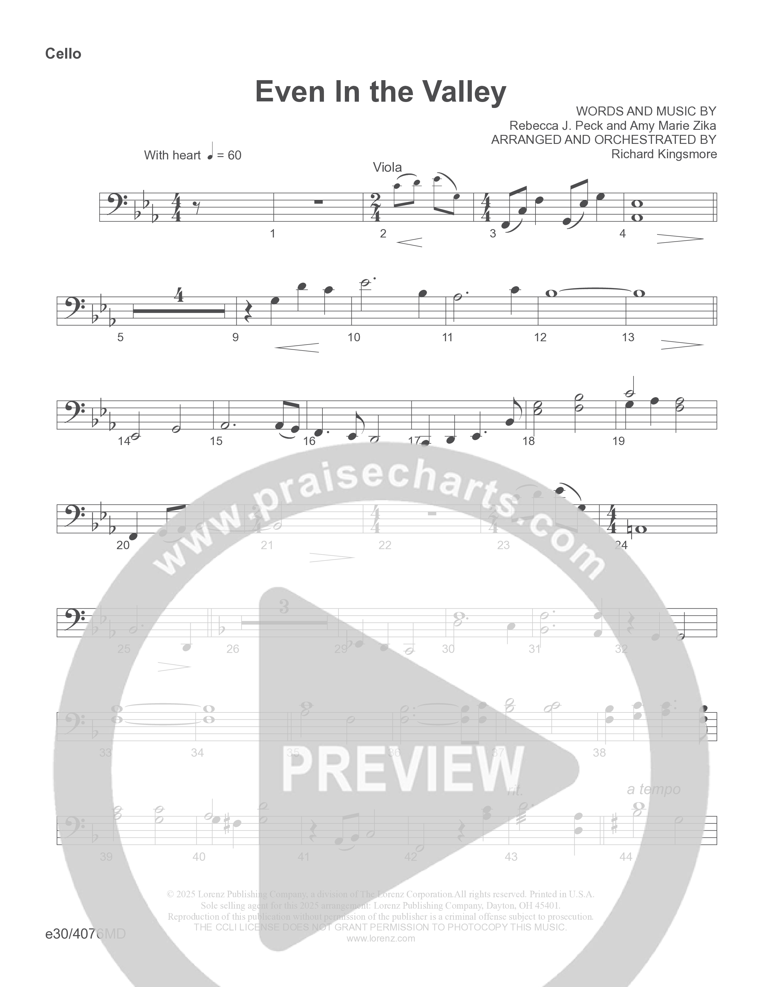Even In The Valley (Choral Anthem SATB) Cello (Word Music Choral / Arr. Richard Kingsmore)