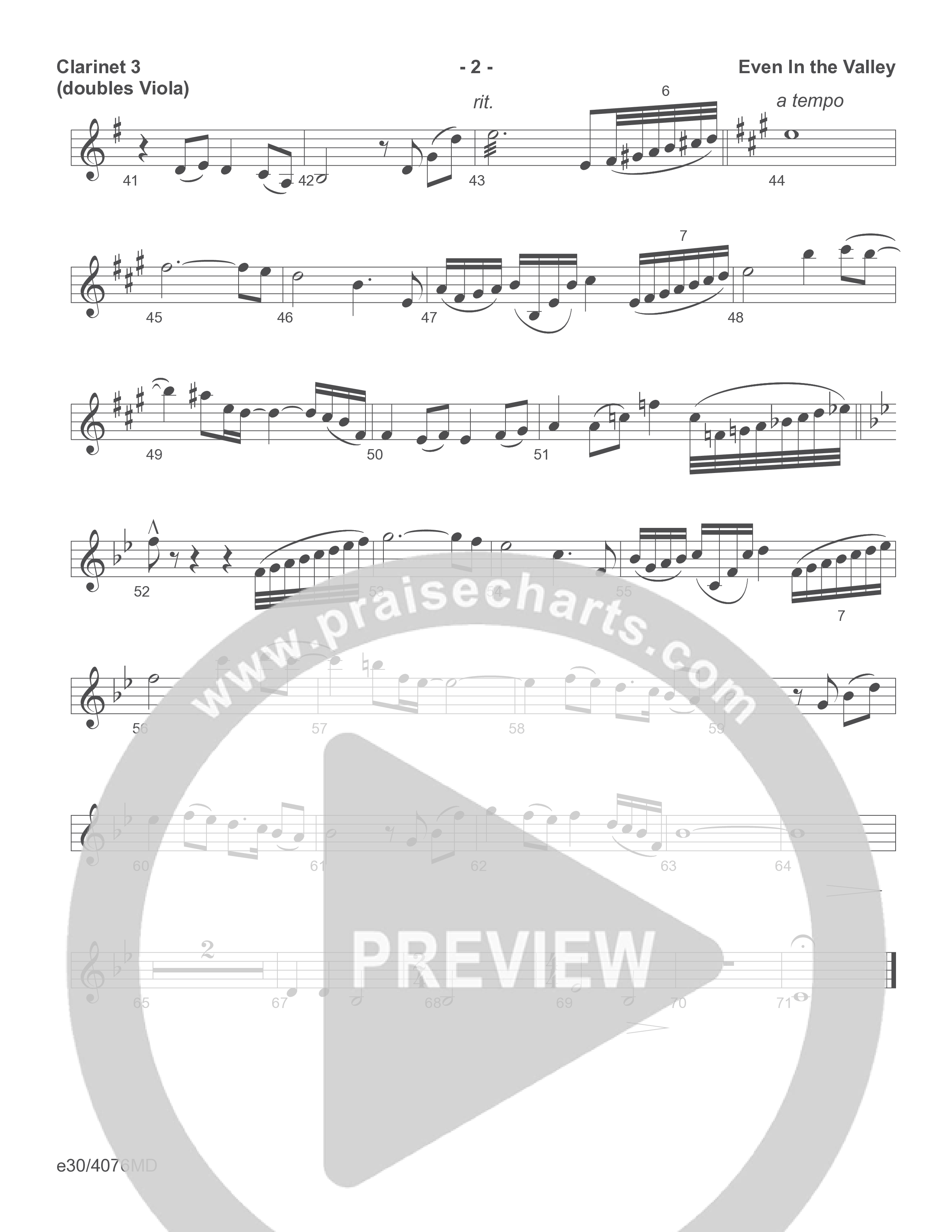 Even In The Valley (Choral Anthem SATB) Clarinet 3 (Word Music Choral / Arr. Richard Kingsmore)