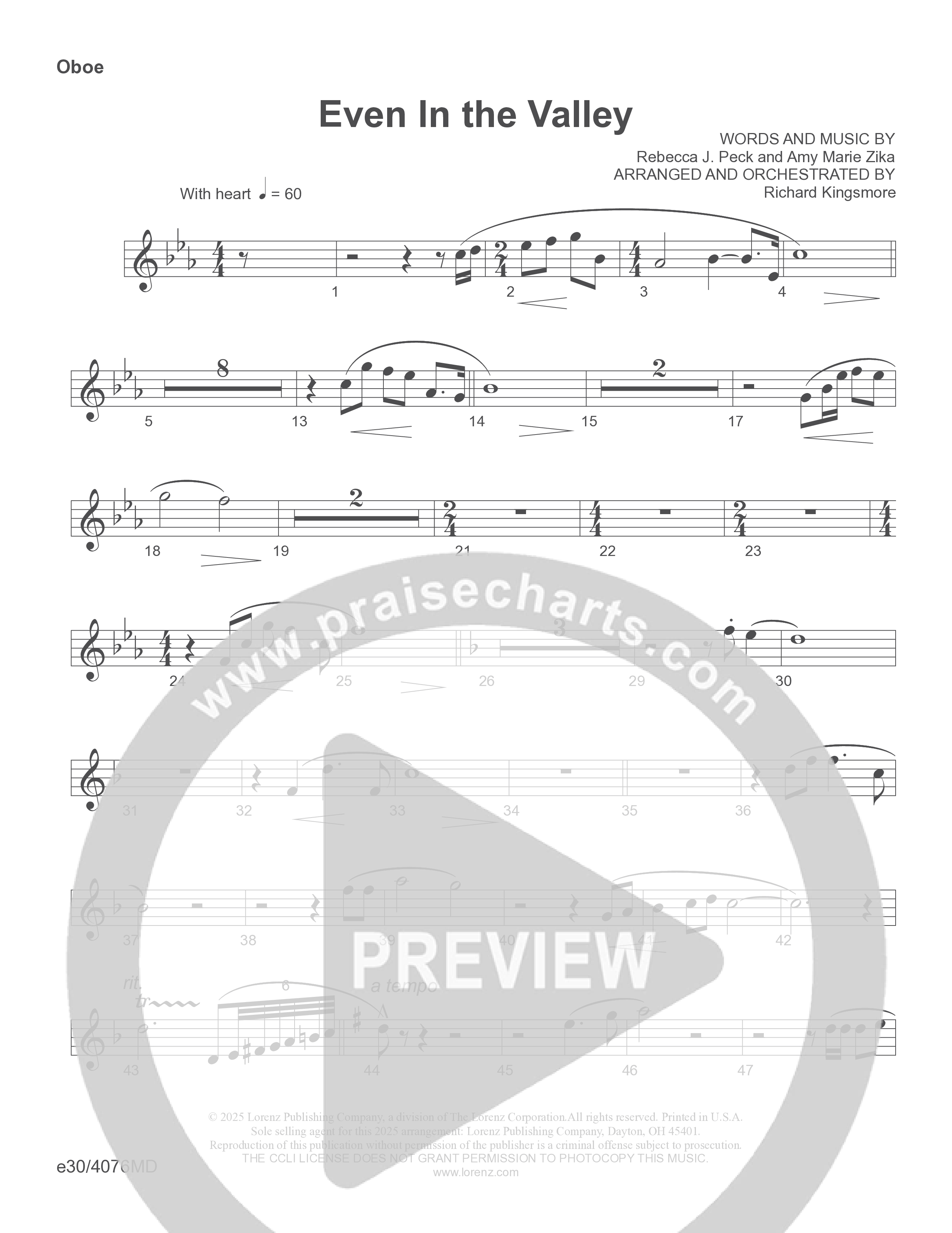 Even In The Valley (Choral Anthem SATB) Oboe (Word Music Choral / Arr. Richard Kingsmore)
