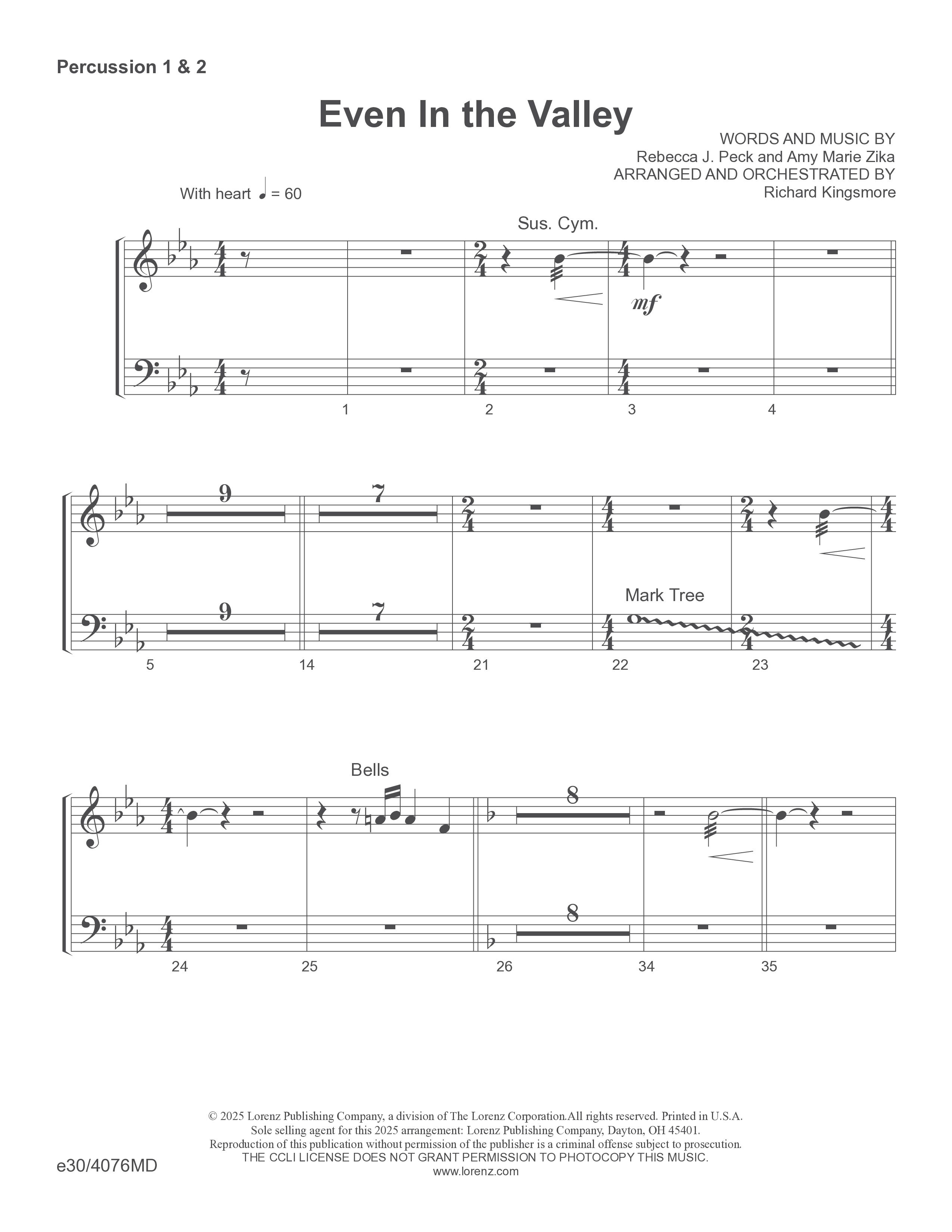 Even In The Valley (Choral Anthem SATB) Percussion (Word Music Choral / Arr. Richard Kingsmore)