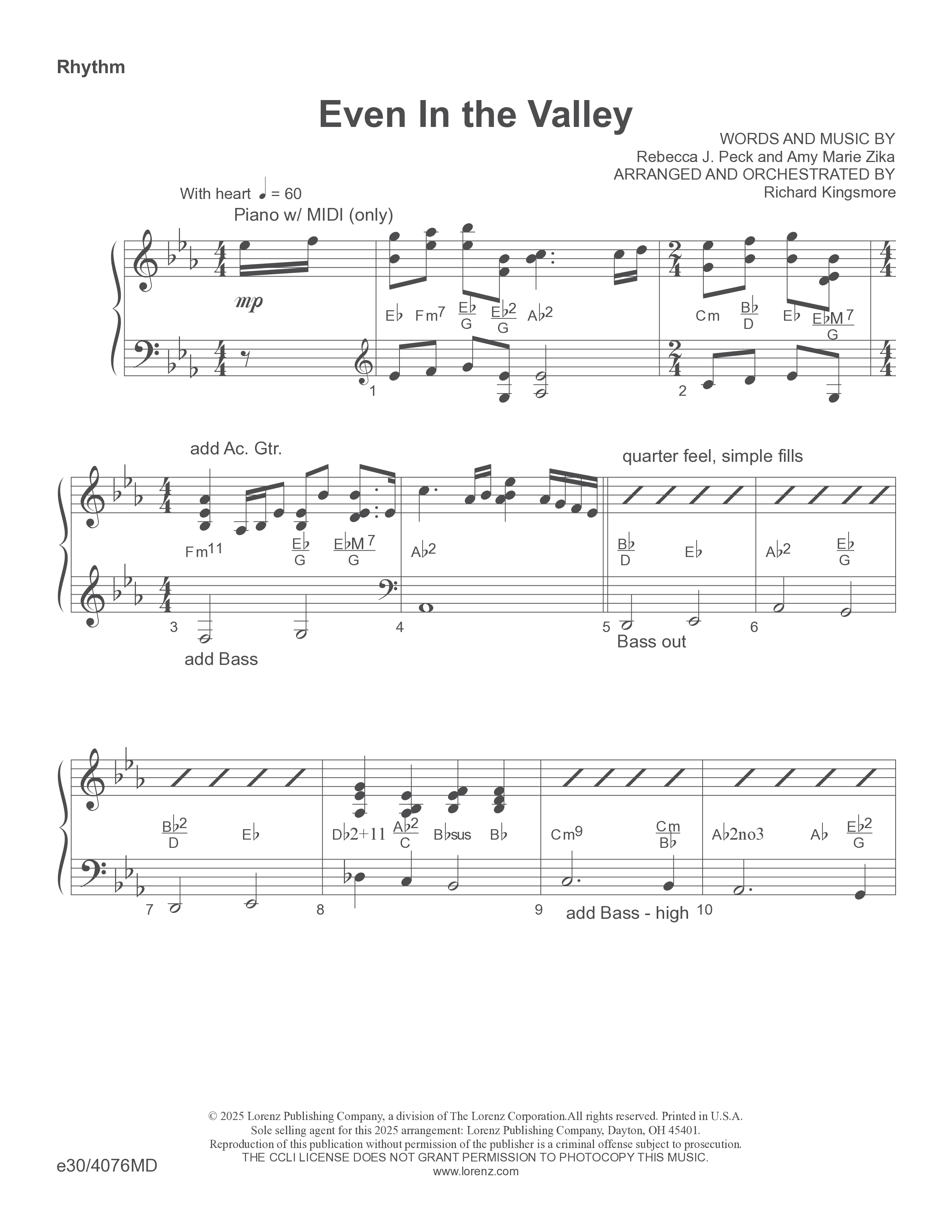 Even In The Valley (Choral Anthem SATB) Orchestration (Word Music Choral / Arr. Richard Kingsmore)