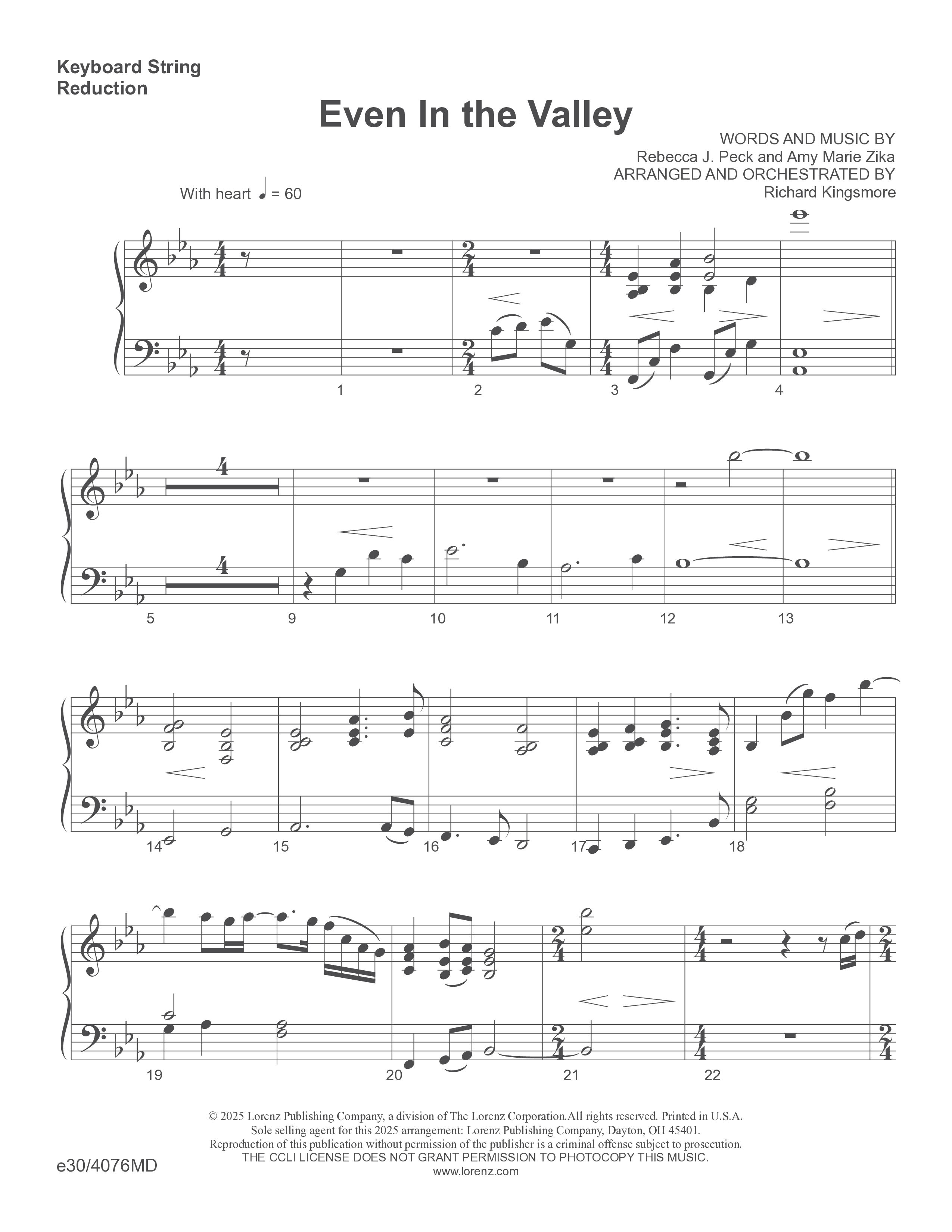 Even In The Valley (Choral Anthem SATB) String Reduction (Word Music Choral / Arr. Richard Kingsmore)
