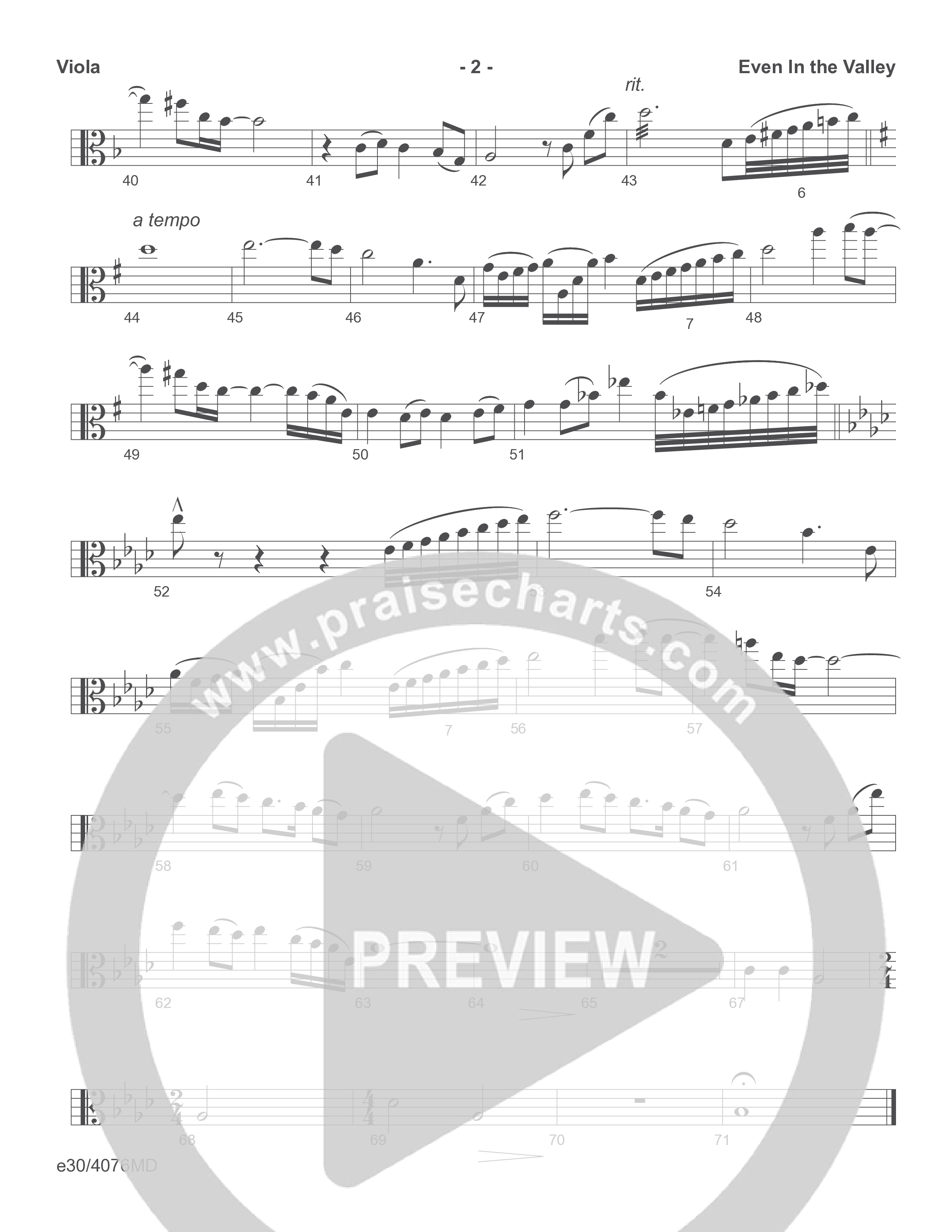 Even In The Valley (Choral Anthem SATB) Viola (Word Music Choral / Arr. Richard Kingsmore)