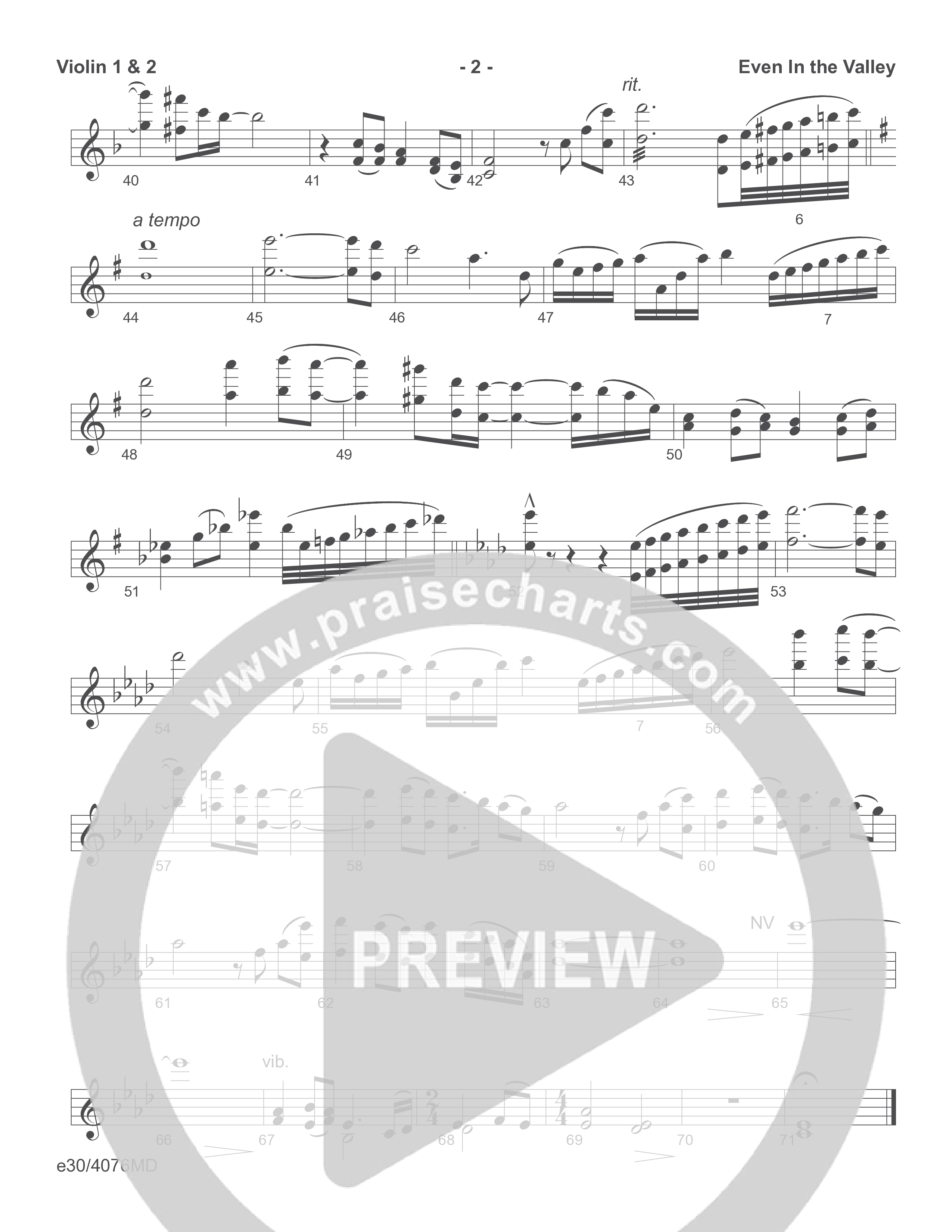 Even In The Valley (Choral Anthem SATB) Violin 1/2 (Word Music Choral / Arr. Richard Kingsmore)