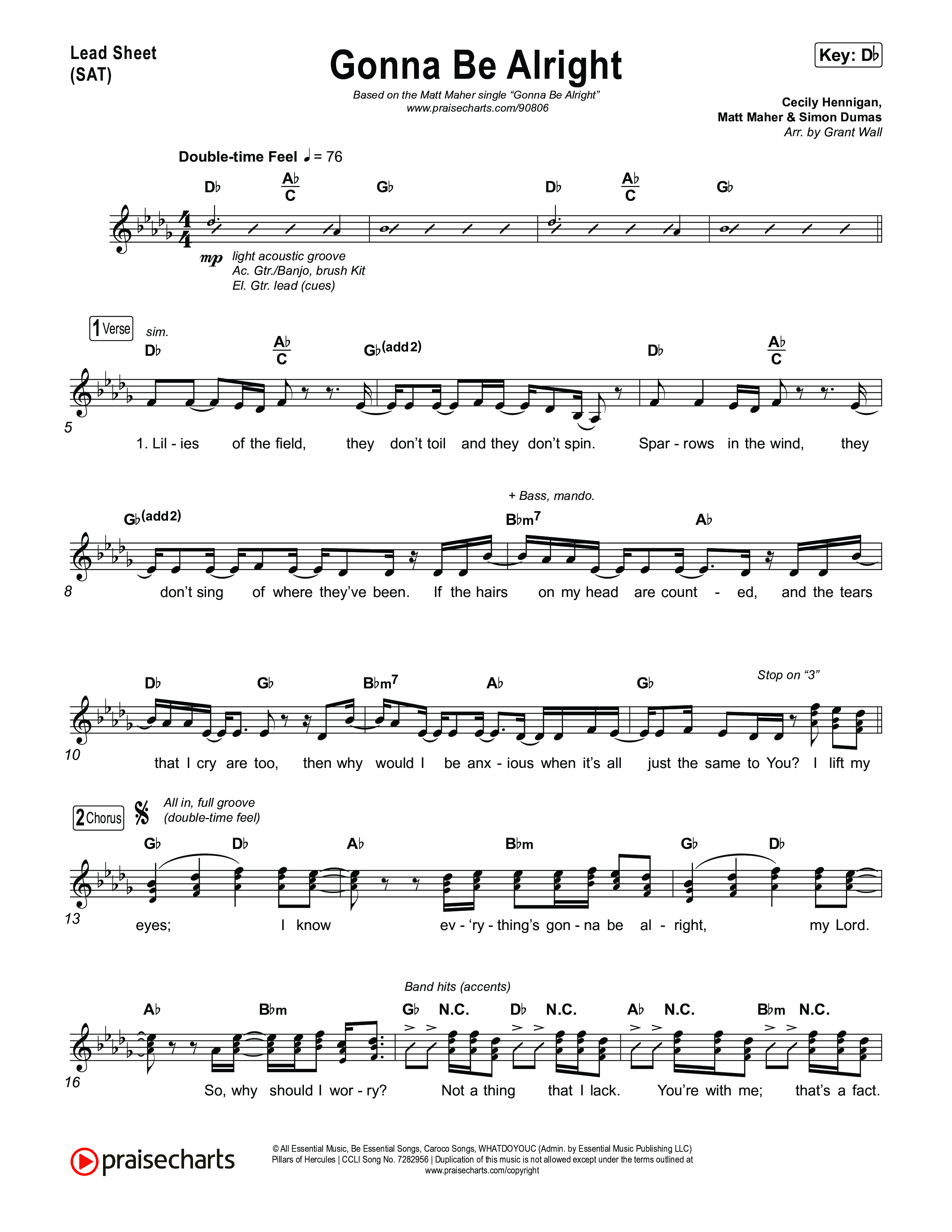 Gonna Be Alright Lead Sheet (SAT) (Matt Maher)