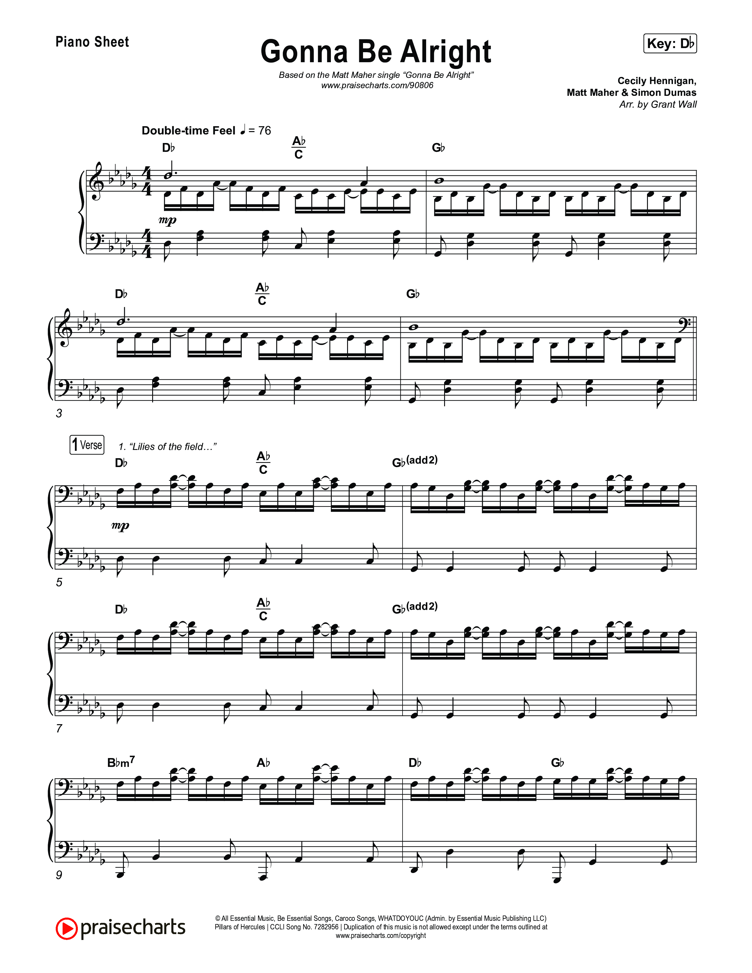 Gonna Be Alright Piano Sheet (Matt Maher)