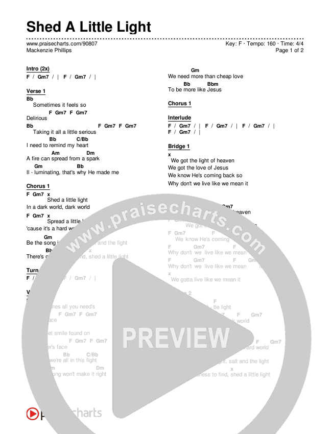 Shed A Little Light Chords & Lyrics (Mackenzie Phillips)