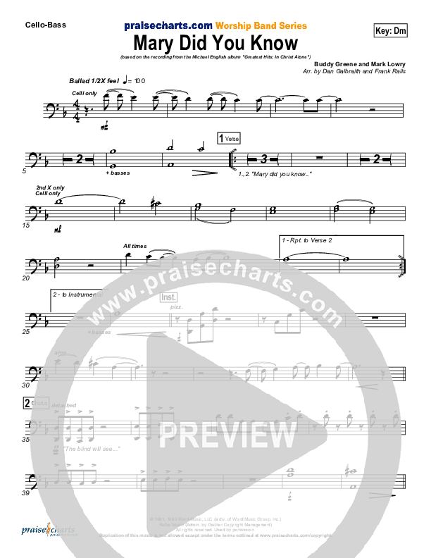 Mary Did You Know Cello/Bass (Michael English)