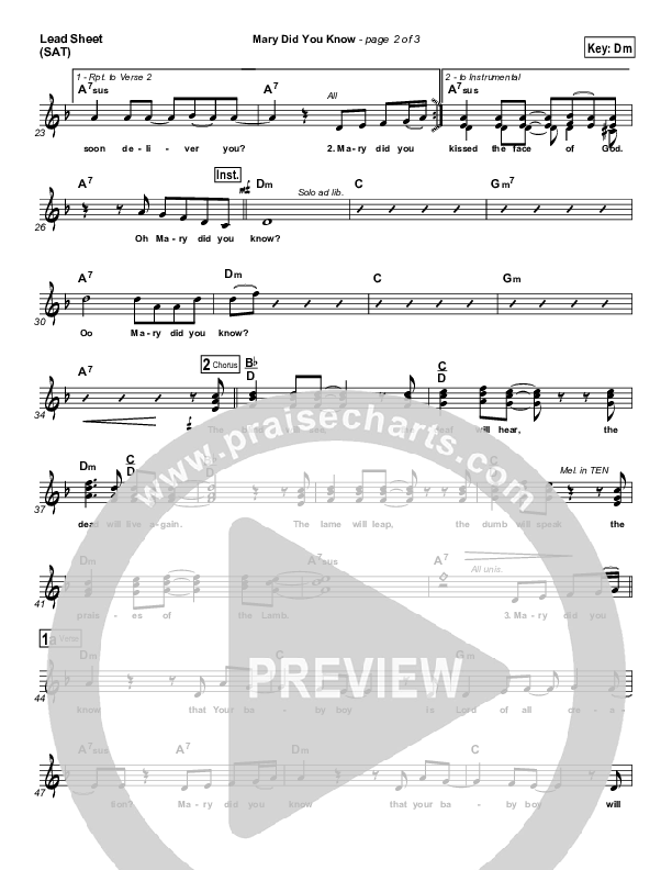 Mary Did You Know Lead Sheet (SAT) (Michael English)