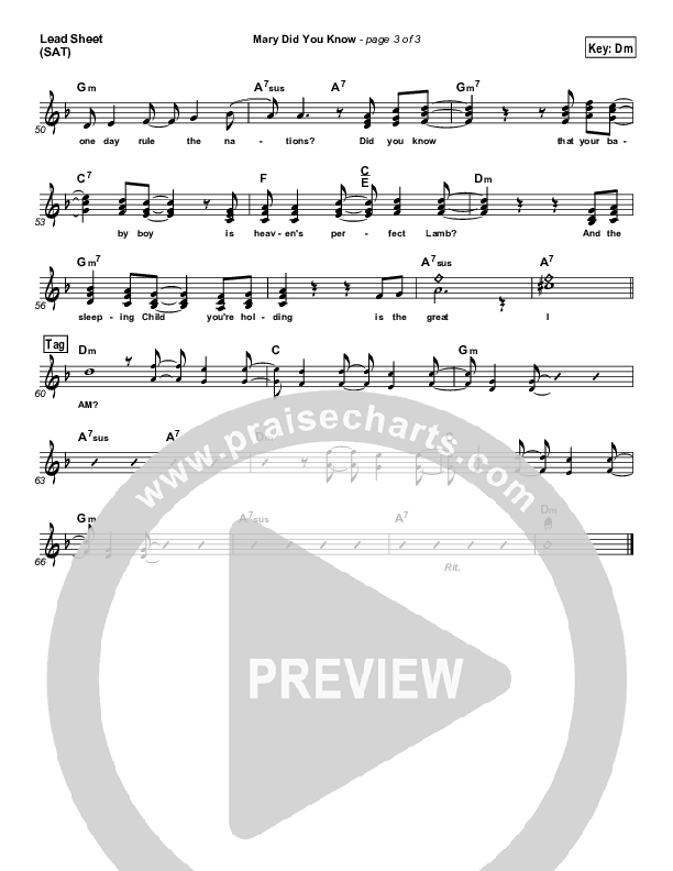 Mary Did You Know Lead Sheet (SAT) (Michael English)