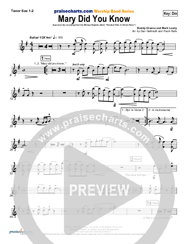 Mary Did You Know Tenor Sax 1/2 (Michael English)