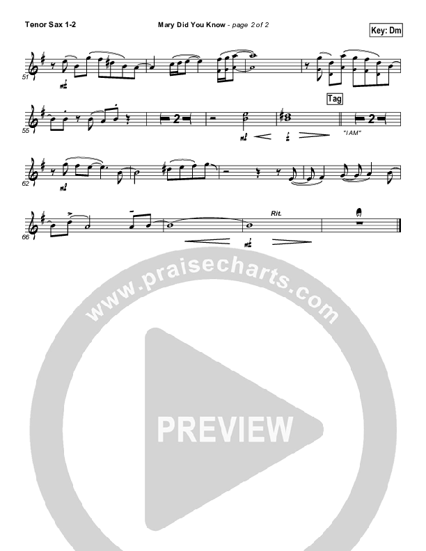Mary Did You Know Tenor Sax 1/2 (Michael English)