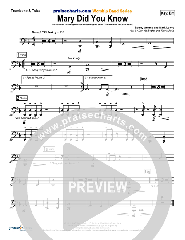 Mary Did You Know Trombone 3/Tuba (Michael English)