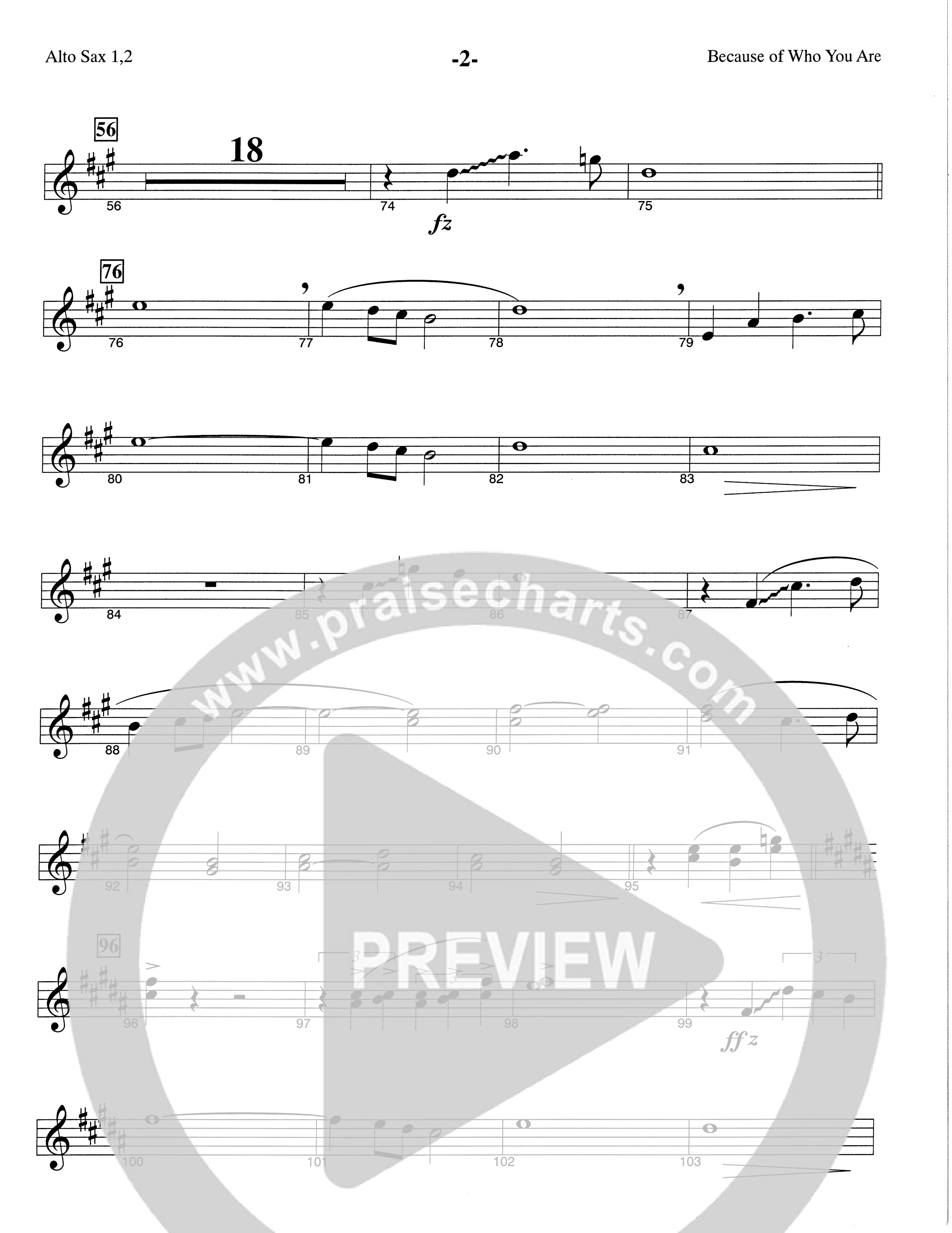 Because Of Who You Are (Choral Anthem SATB) Alto Sax (The Brooklyn Tabernacle Choir / Arr. Carol Cymbala)