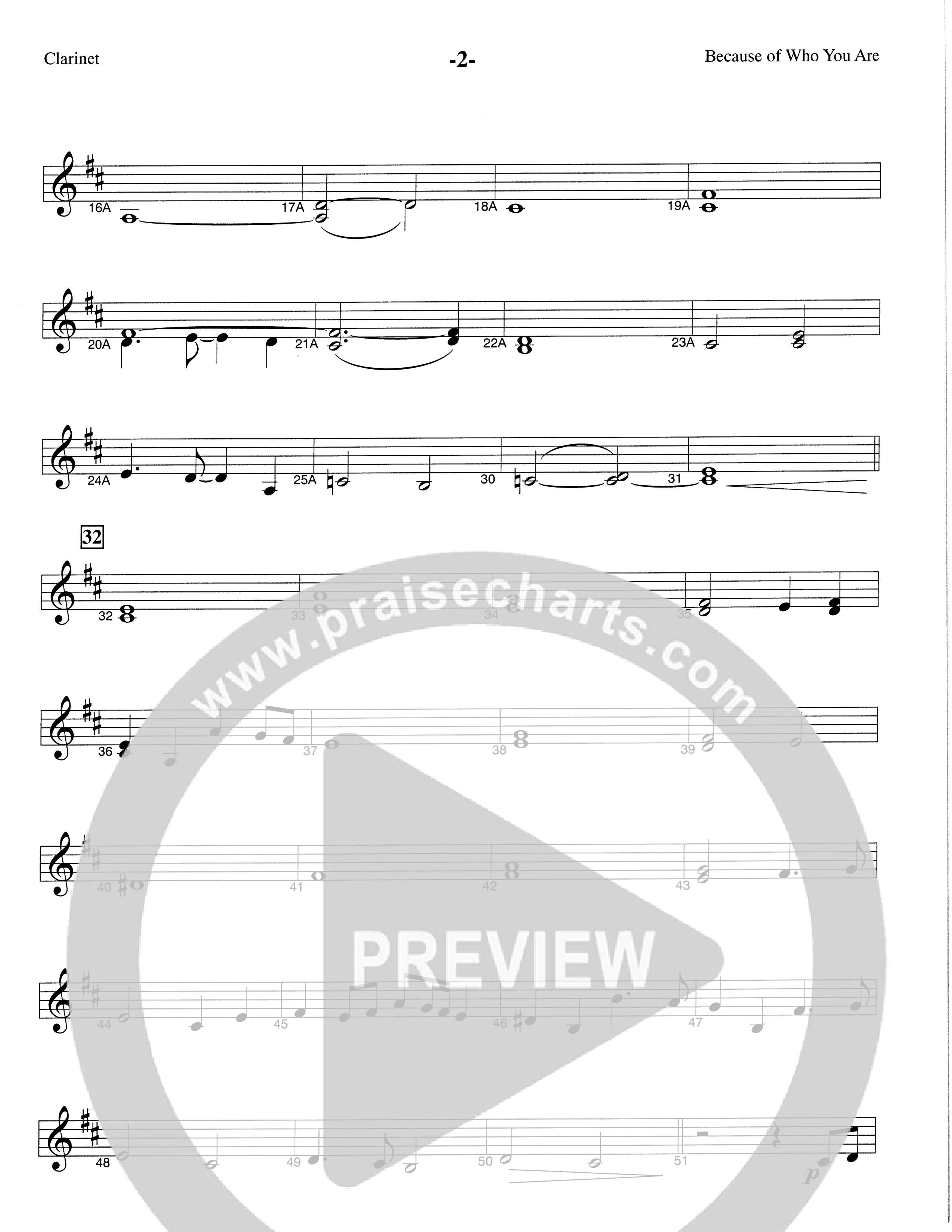 Because Of Who You Are (Choral Anthem SATB) Bass Clarinet (The Brooklyn Tabernacle Choir / Arr. Carol Cymbala)