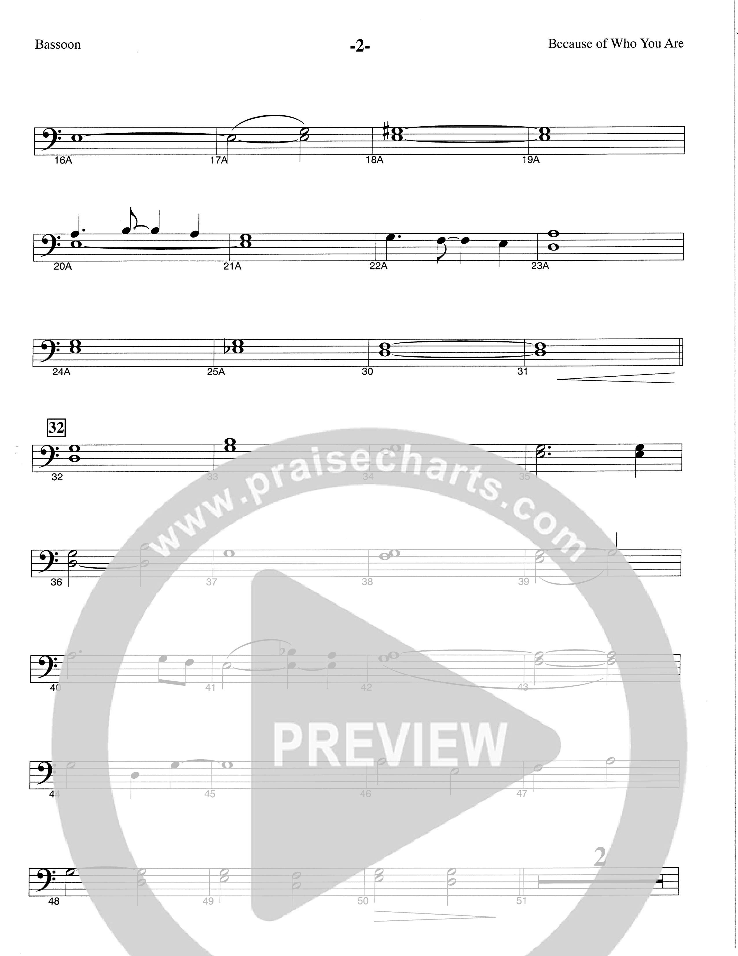 Because Of Who You Are (Choral Anthem SATB) Bassoon (The Brooklyn Tabernacle Choir / Arr. Carol Cymbala)