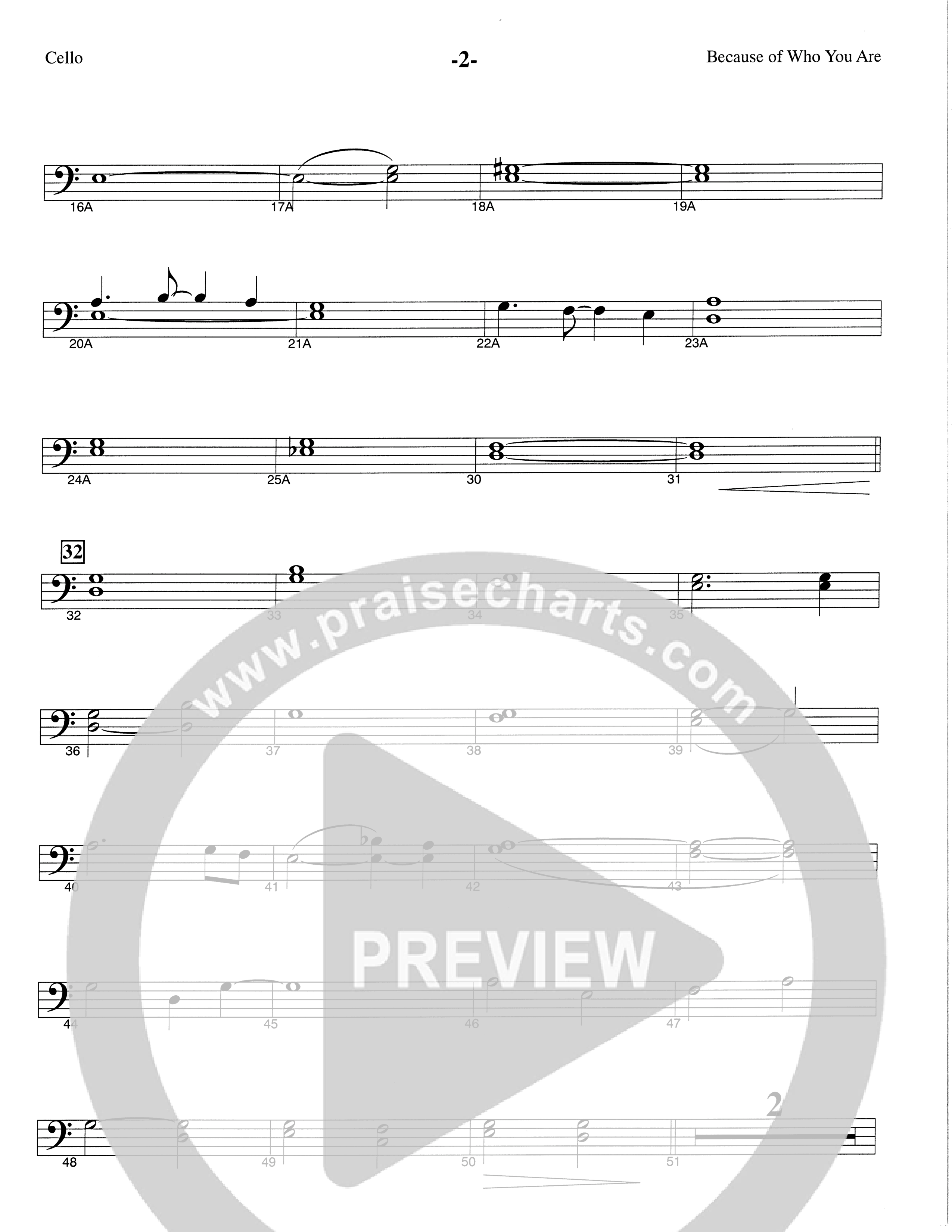 Because Of Who You Are (Choral Anthem SATB) Cello (The Brooklyn Tabernacle Choir / Arr. Carol Cymbala)