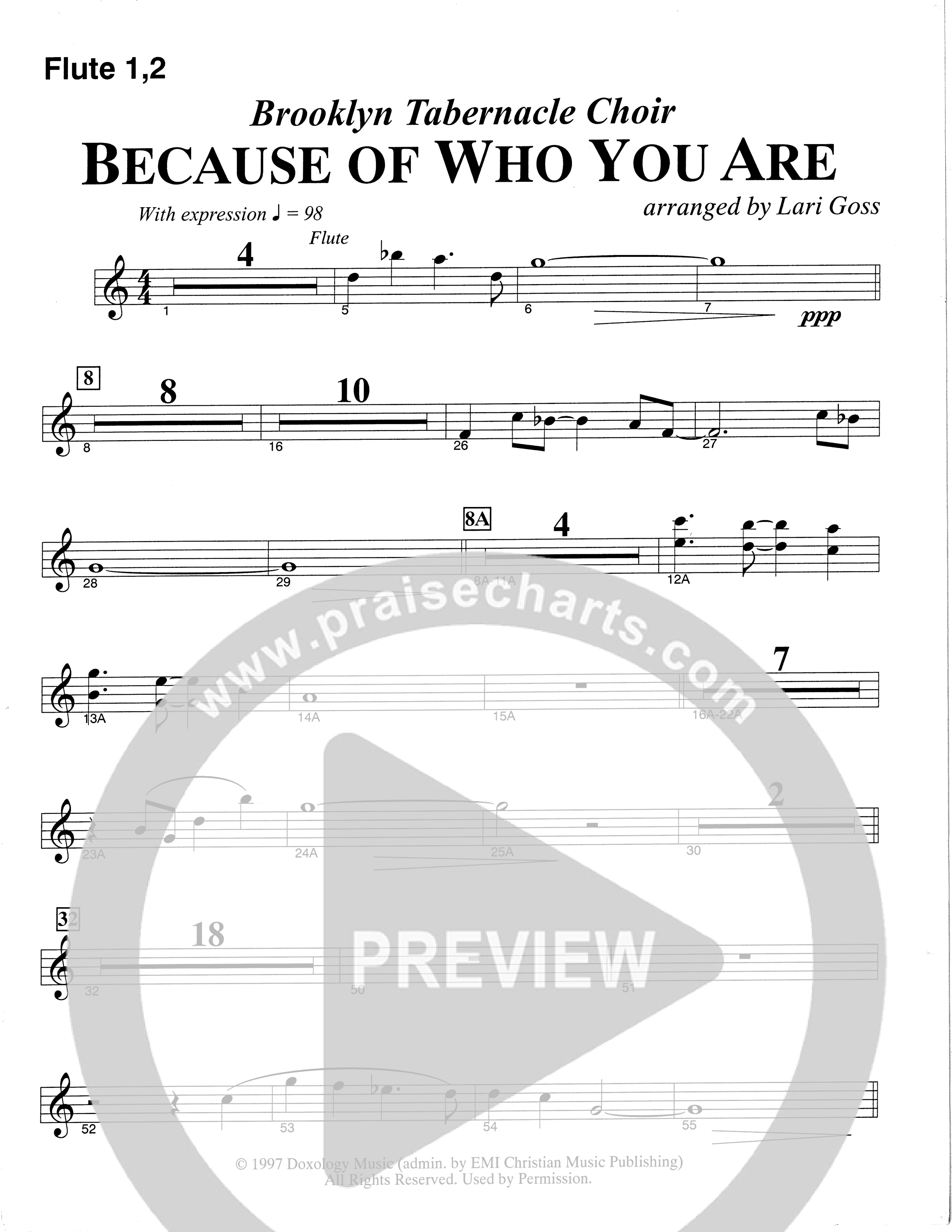 Because Of Who You Are (Choral Anthem SATB) Flute 1/2 (The Brooklyn Tabernacle Choir / Arr. Carol Cymbala)