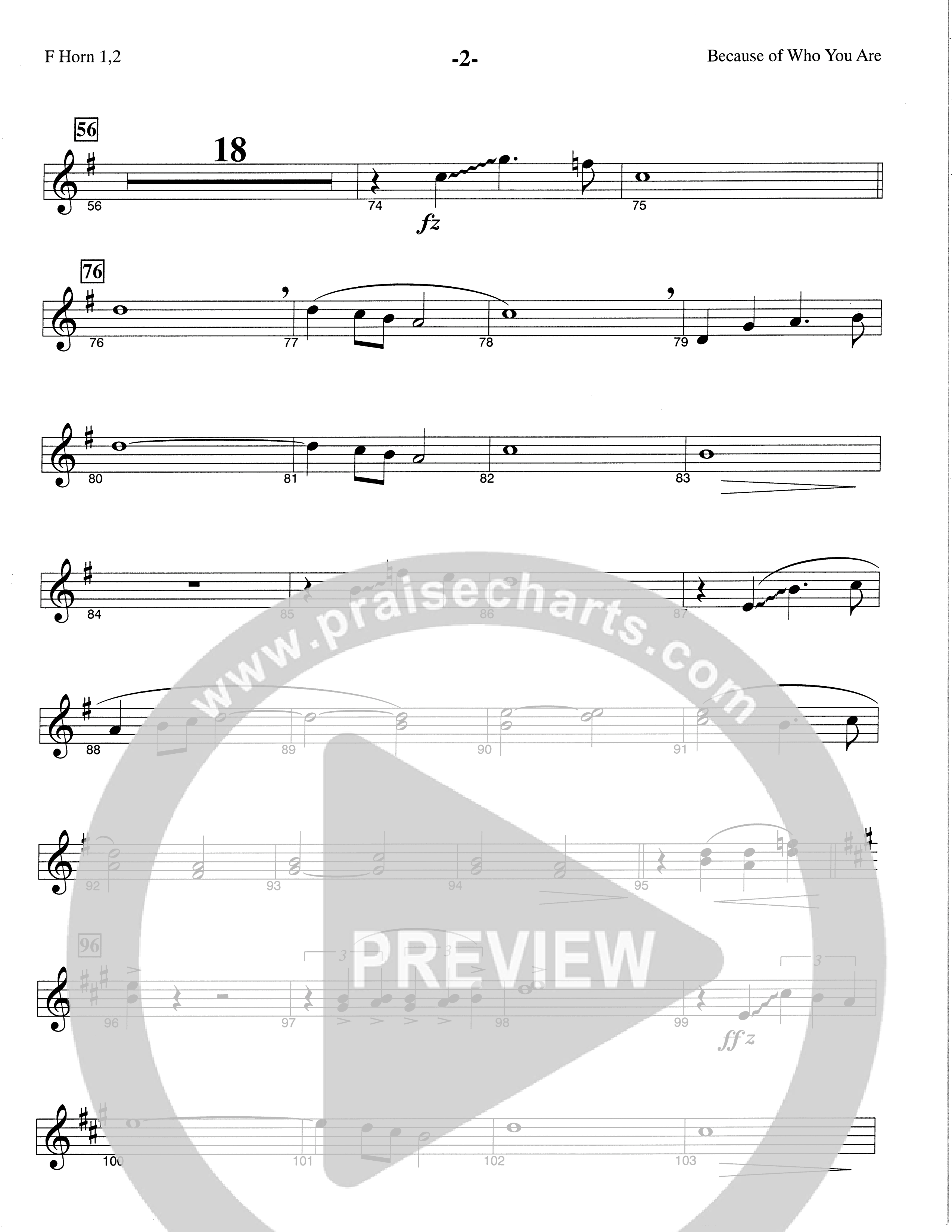 Because Of Who You Are (Choral Anthem SATB) French Horn 1/2 (The Brooklyn Tabernacle Choir / Arr. Carol Cymbala)