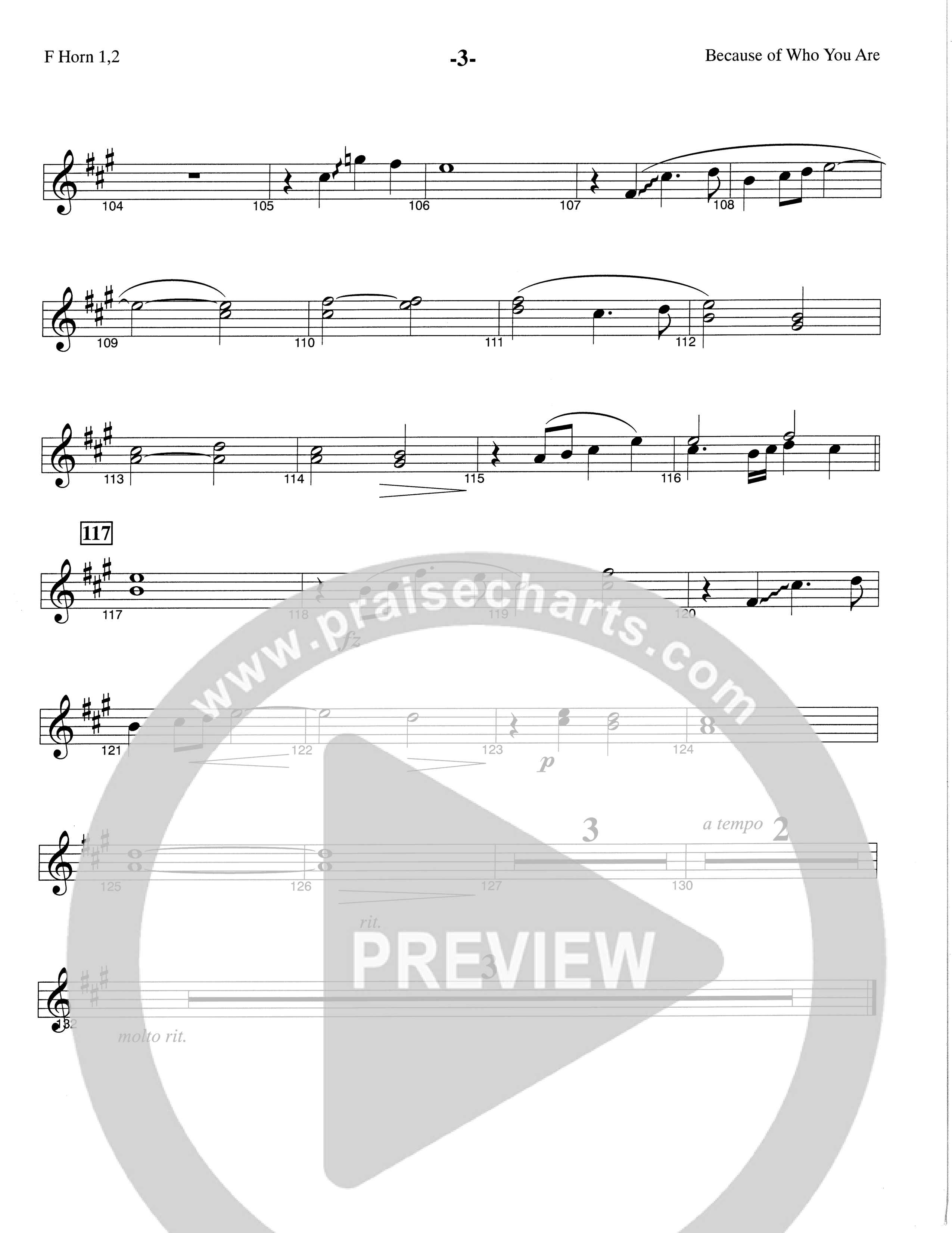 Because Of Who You Are (Choral Anthem SATB) French Horn 1/2 (The Brooklyn Tabernacle Choir / Arr. Carol Cymbala)