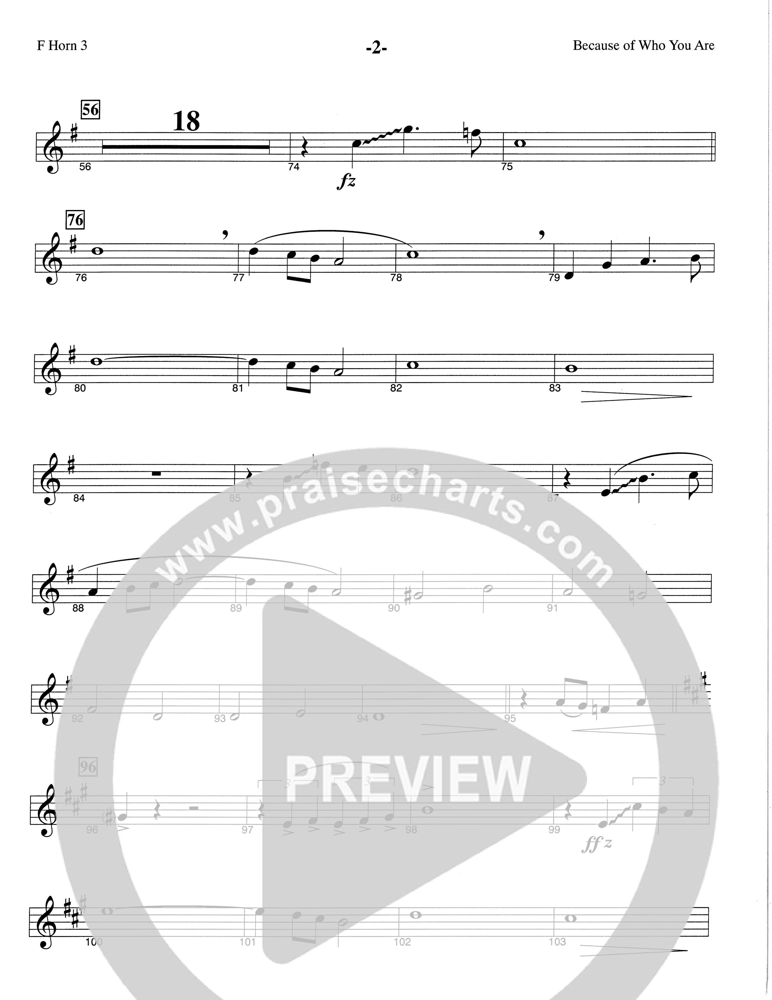 Because Of Who You Are (Choral Anthem SATB) French Horn 3 (The Brooklyn Tabernacle Choir / Arr. Carol Cymbala)