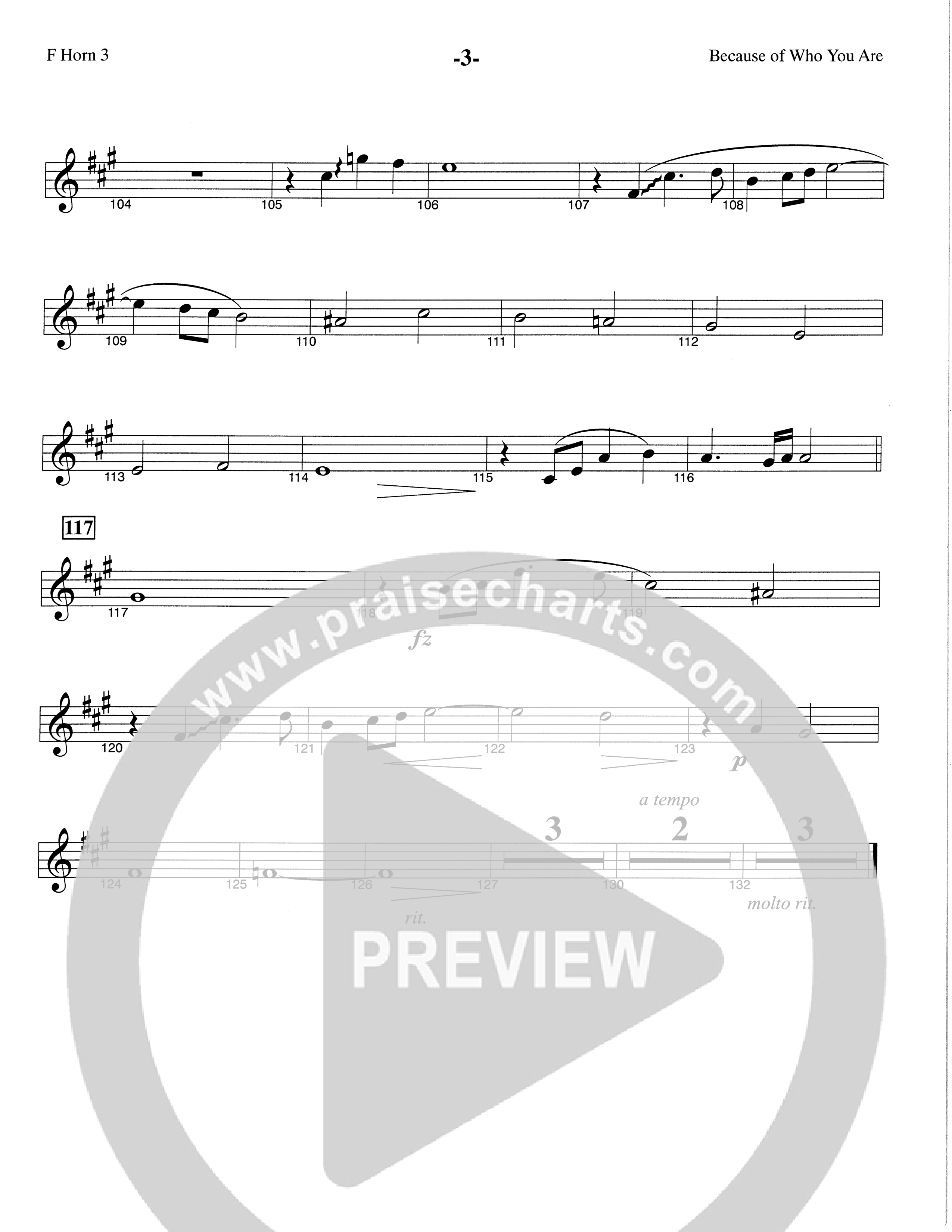 Because Of Who You Are (Choral Anthem SATB) French Horn 3 (The Brooklyn Tabernacle Choir / Arr. Carol Cymbala)