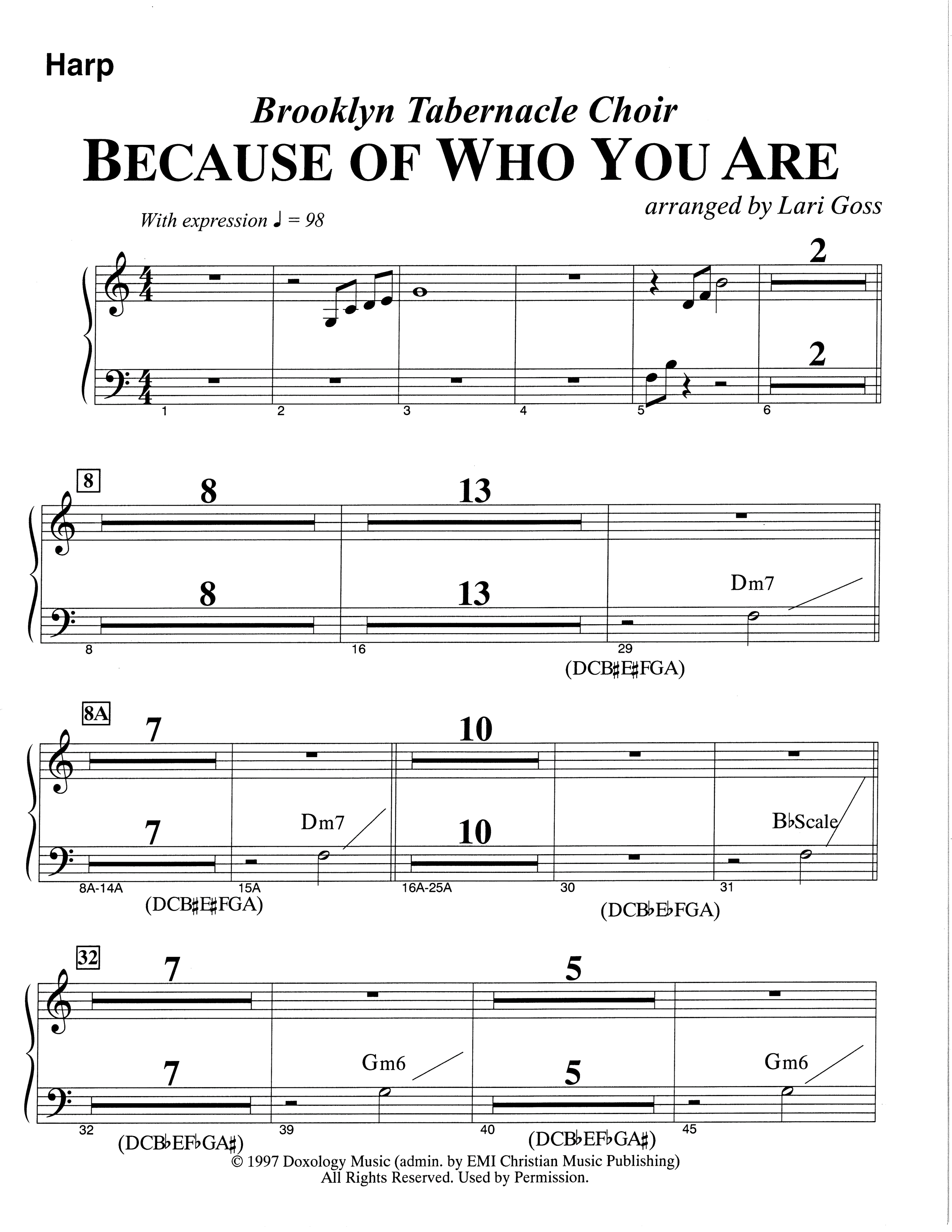 Because Of Who You Are (Choral Anthem SATB) Harp (The Brooklyn Tabernacle Choir / Arr. Carol Cymbala)