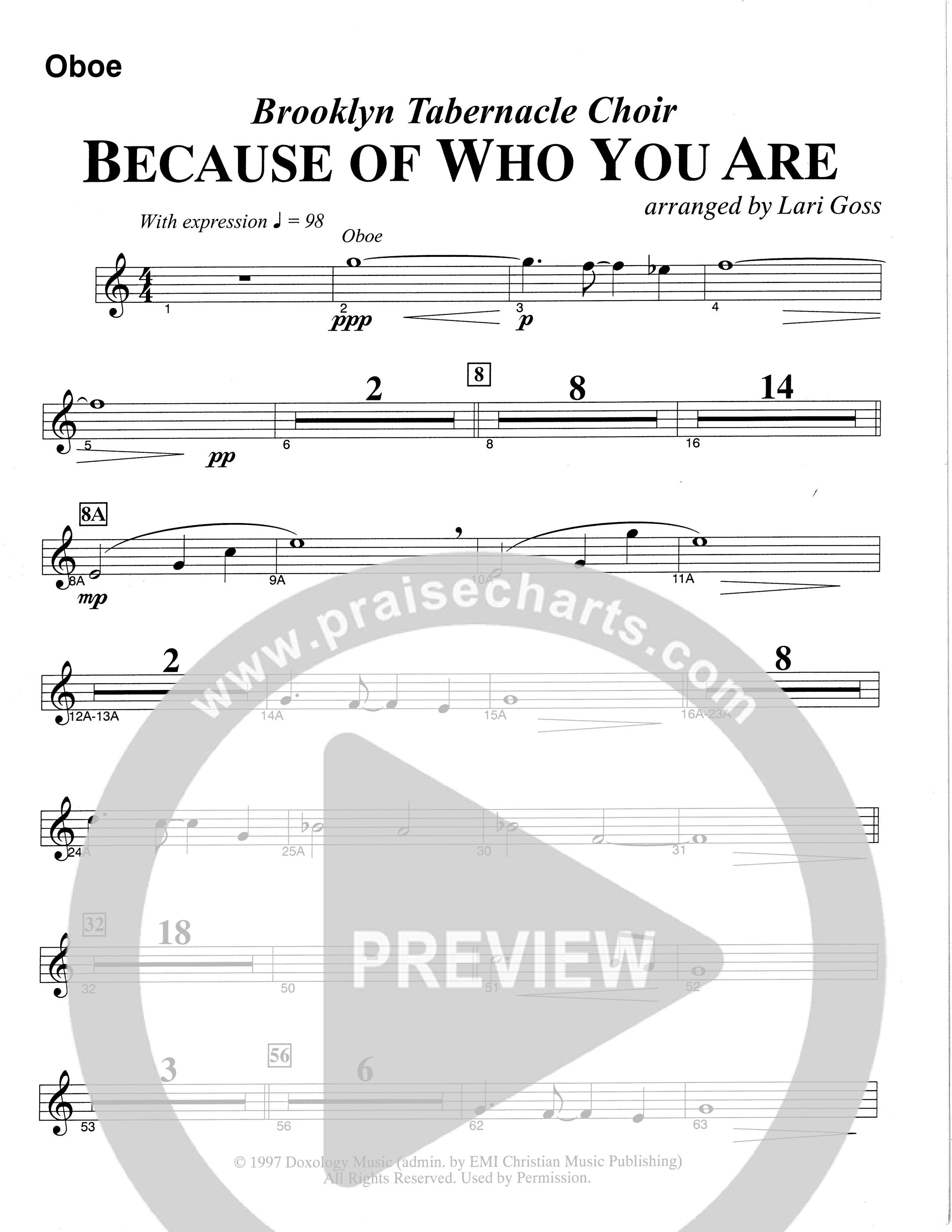 Because Of Who You Are (Choral Anthem SATB) Oboe (The Brooklyn Tabernacle Choir / Arr. Carol Cymbala)