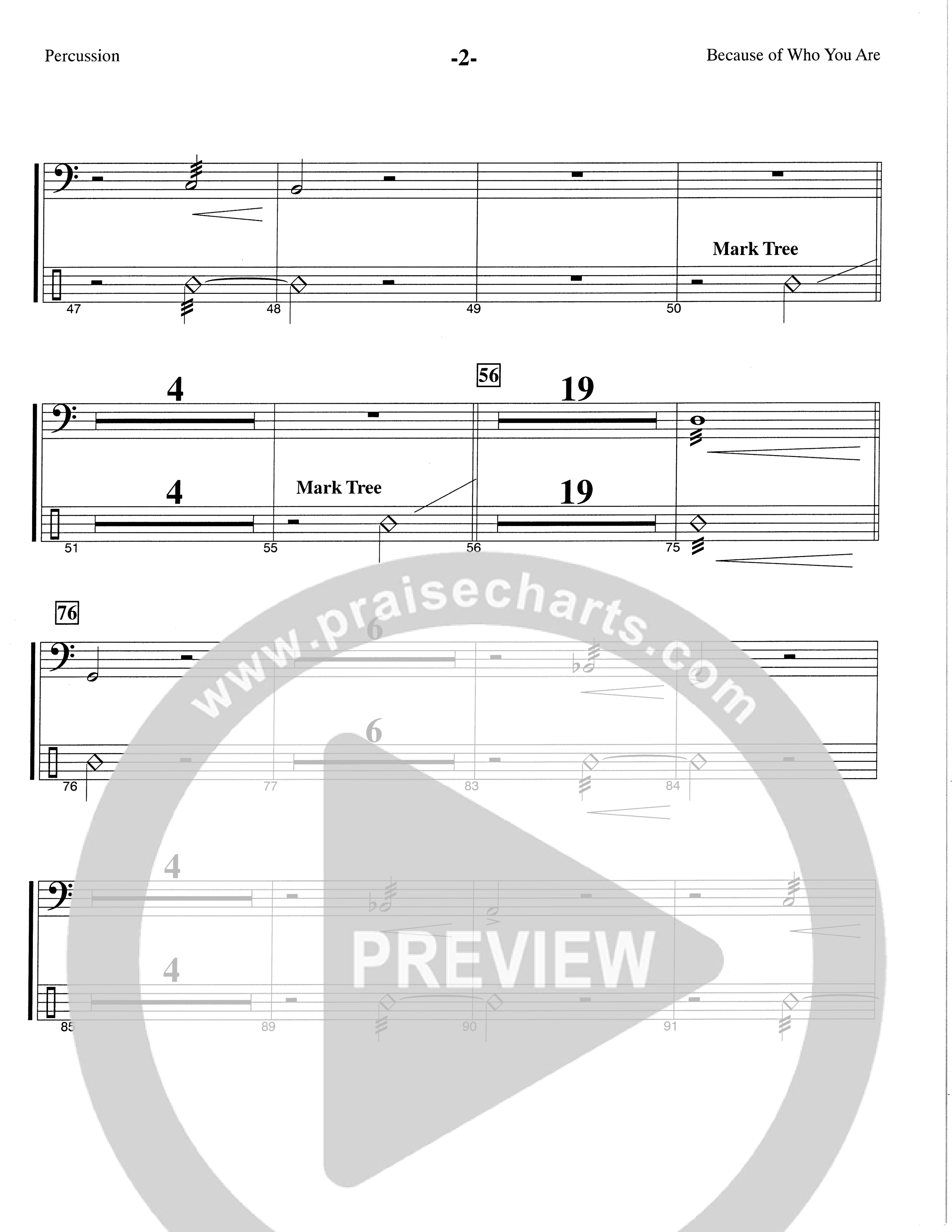 Because Of Who You Are (Choral Anthem SATB) Percussion (The Brooklyn Tabernacle Choir / Arr. Carol Cymbala)