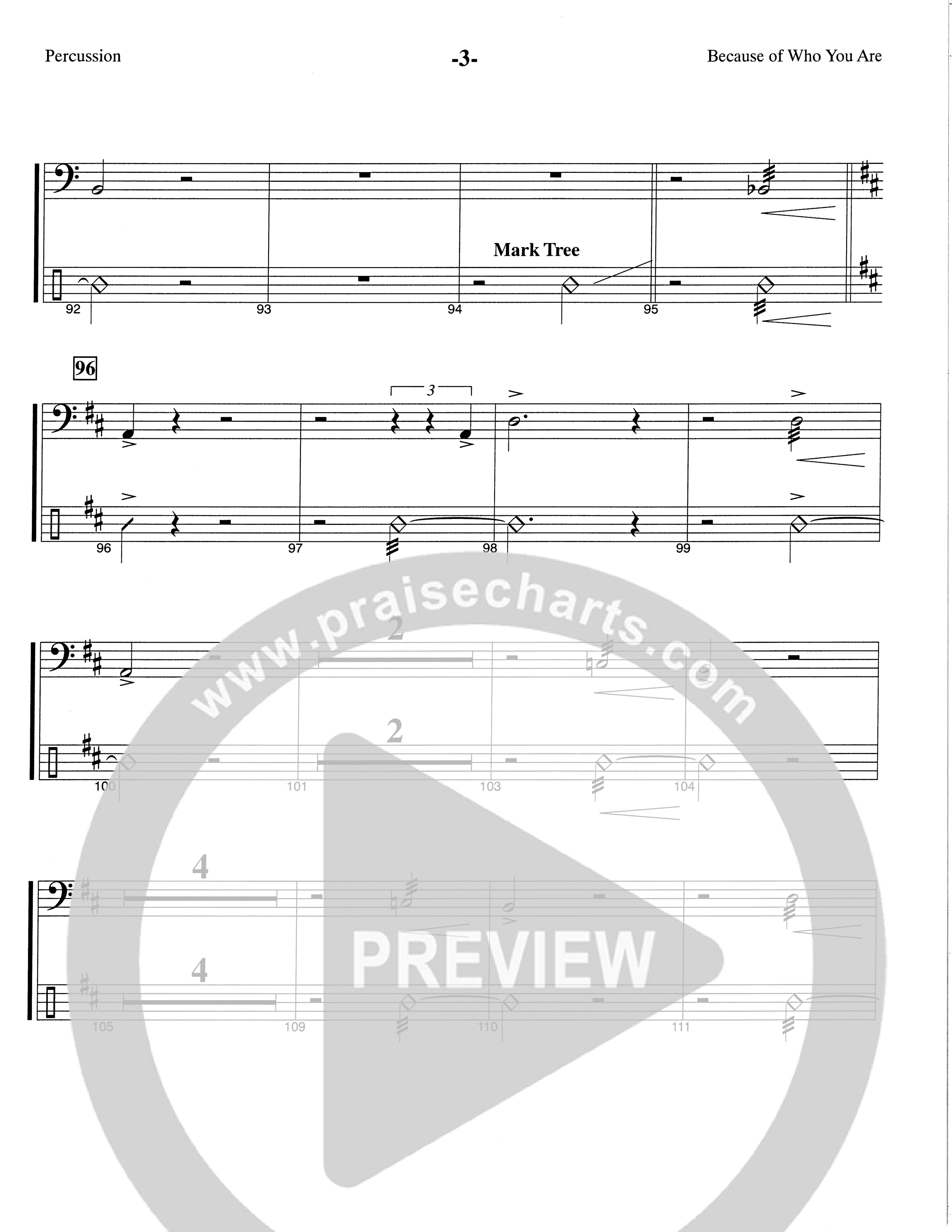 Because Of Who You Are (Choral Anthem SATB) Percussion (The Brooklyn Tabernacle Choir / Arr. Carol Cymbala)