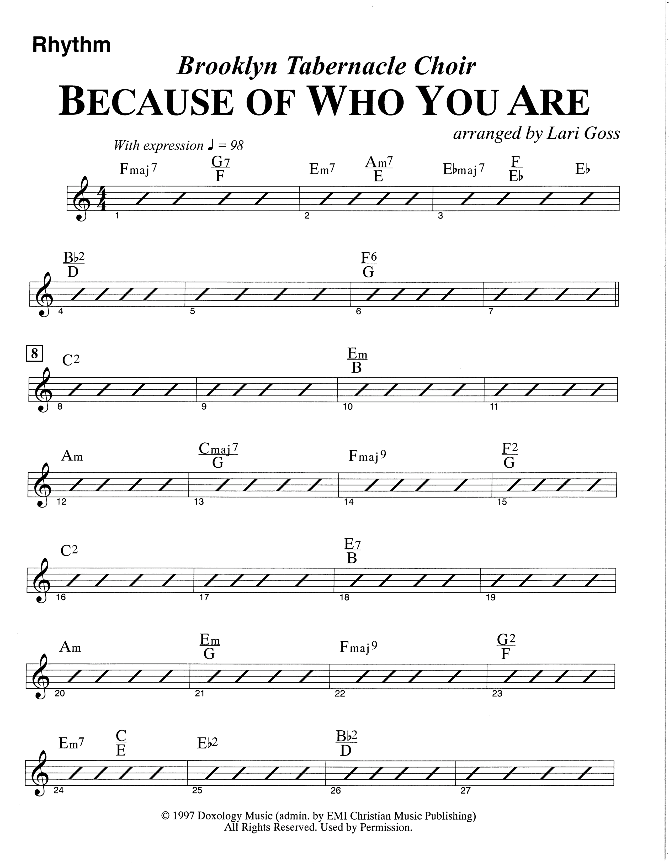 Because Of Who You Are (Choral Anthem SATB) Rhythm Chart (The Brooklyn Tabernacle Choir / Arr. Carol Cymbala)