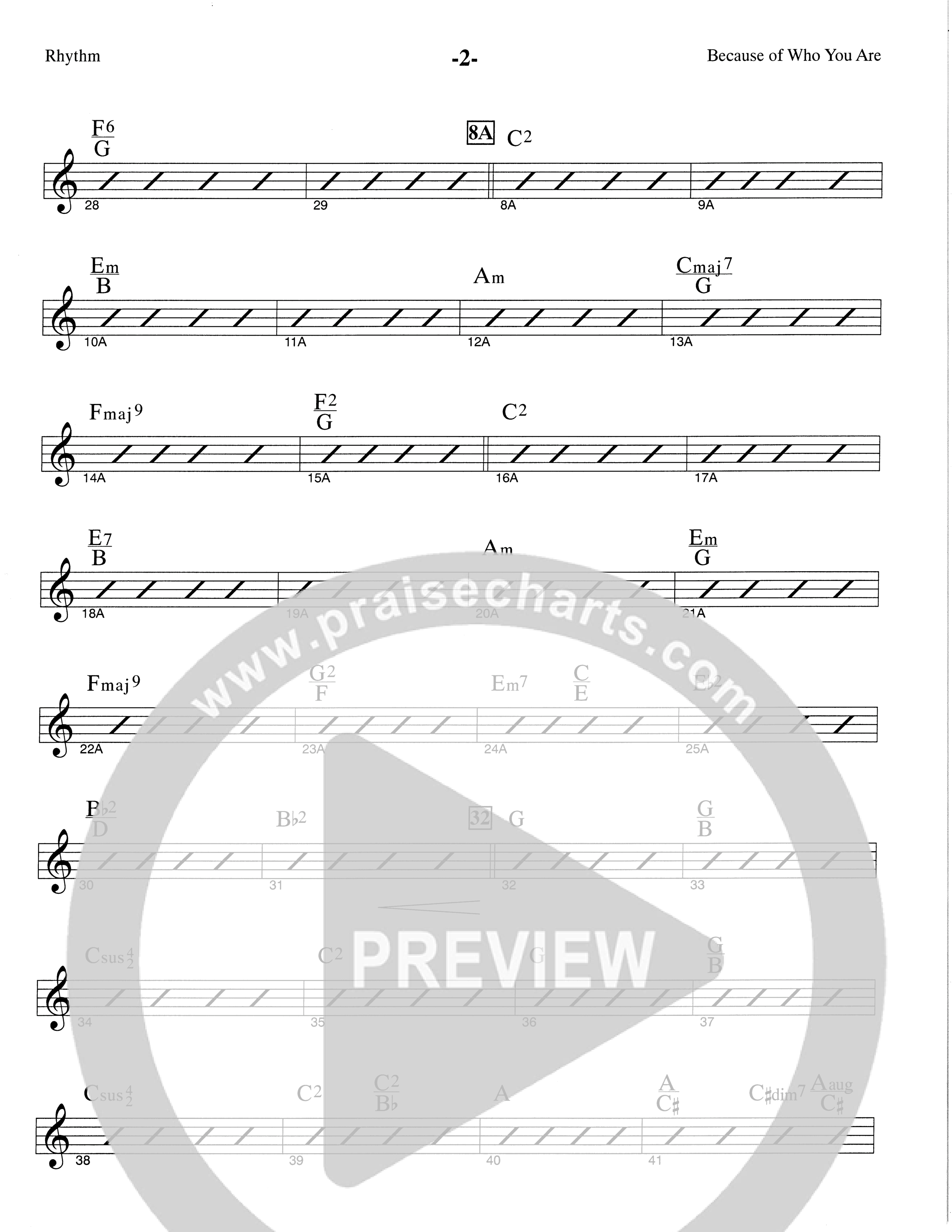 Because Of Who You Are (Choral Anthem SATB) Rhythm Chart (The Brooklyn Tabernacle Choir / Arr. Carol Cymbala)