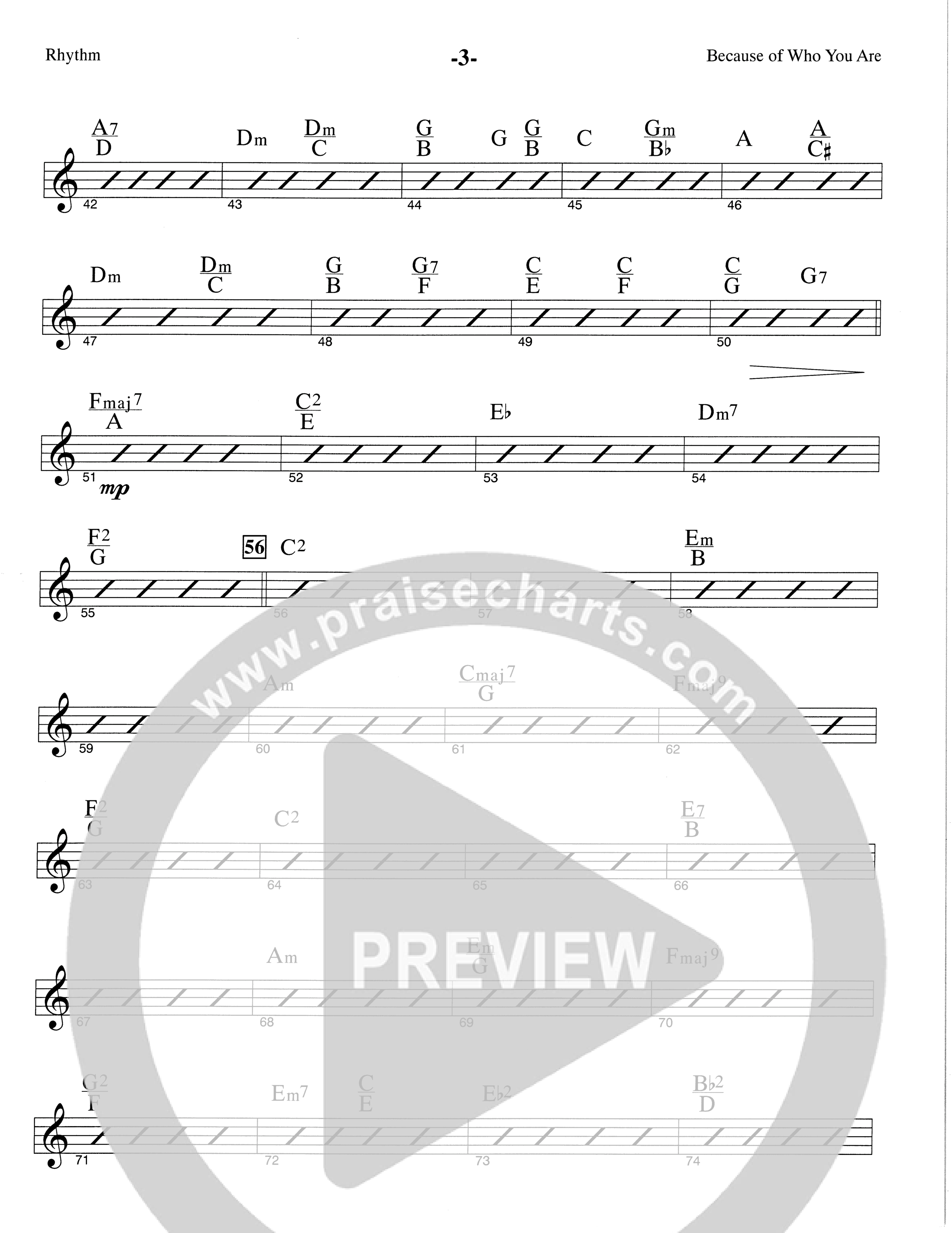 Because Of Who You Are (Choral Anthem SATB) Rhythm Chart (The Brooklyn Tabernacle Choir / Arr. Carol Cymbala)