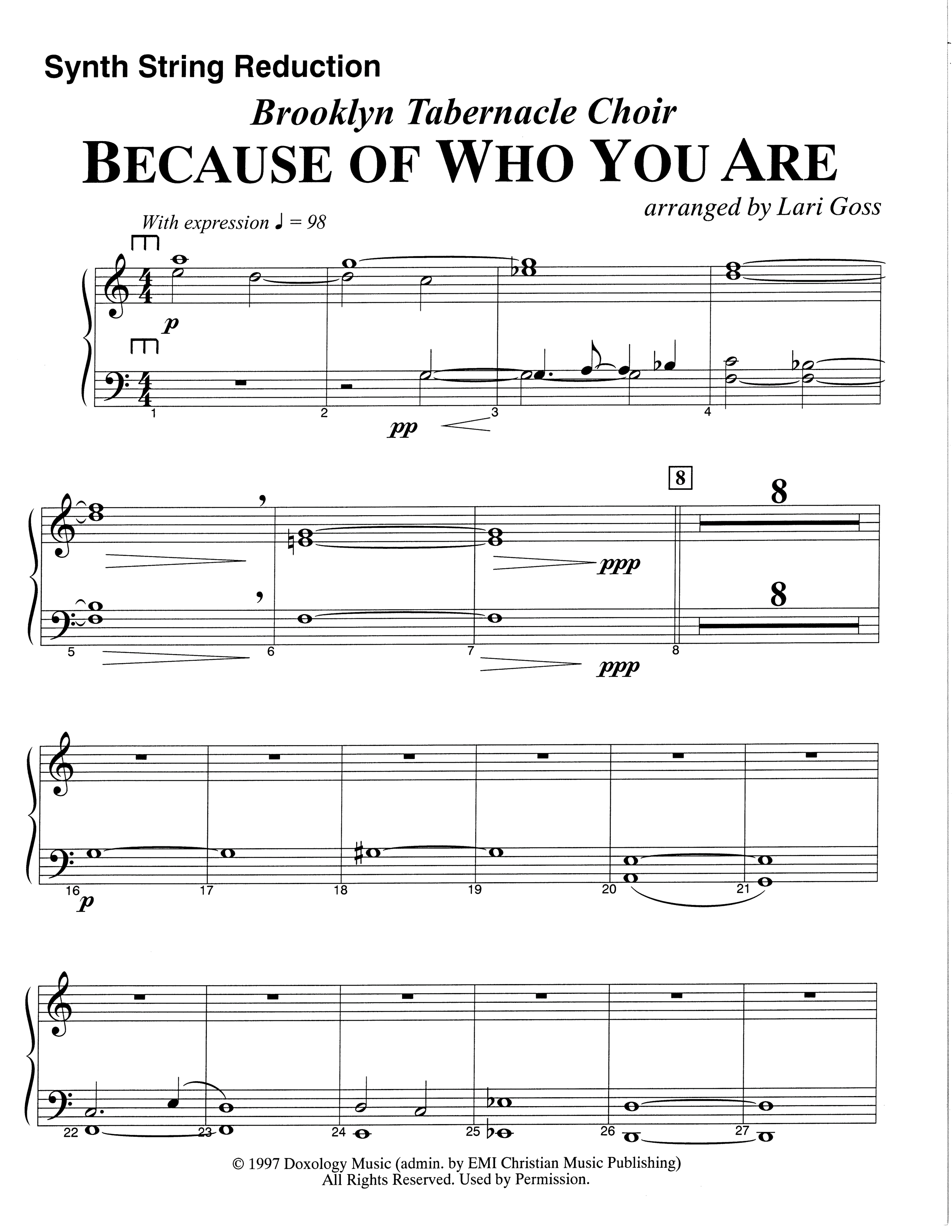 Because Of Who You Are (Choral Anthem SATB) String Reduction (The Brooklyn Tabernacle Choir / Arr. Carol Cymbala)