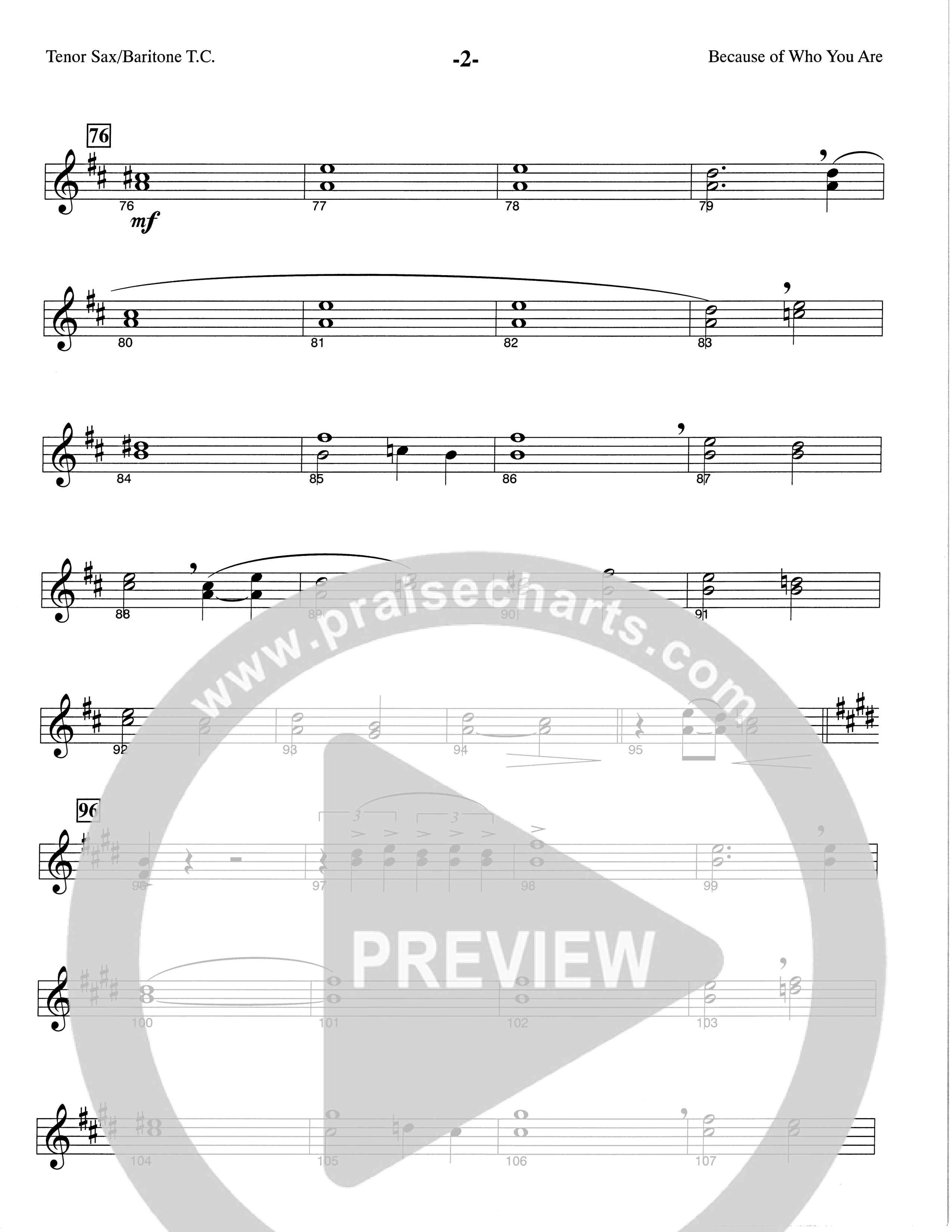 Because Of Who You Are (Choral Anthem SATB) Tenor Sax/Baritone T.C. (The Brooklyn Tabernacle Choir / Arr. Carol Cymbala)