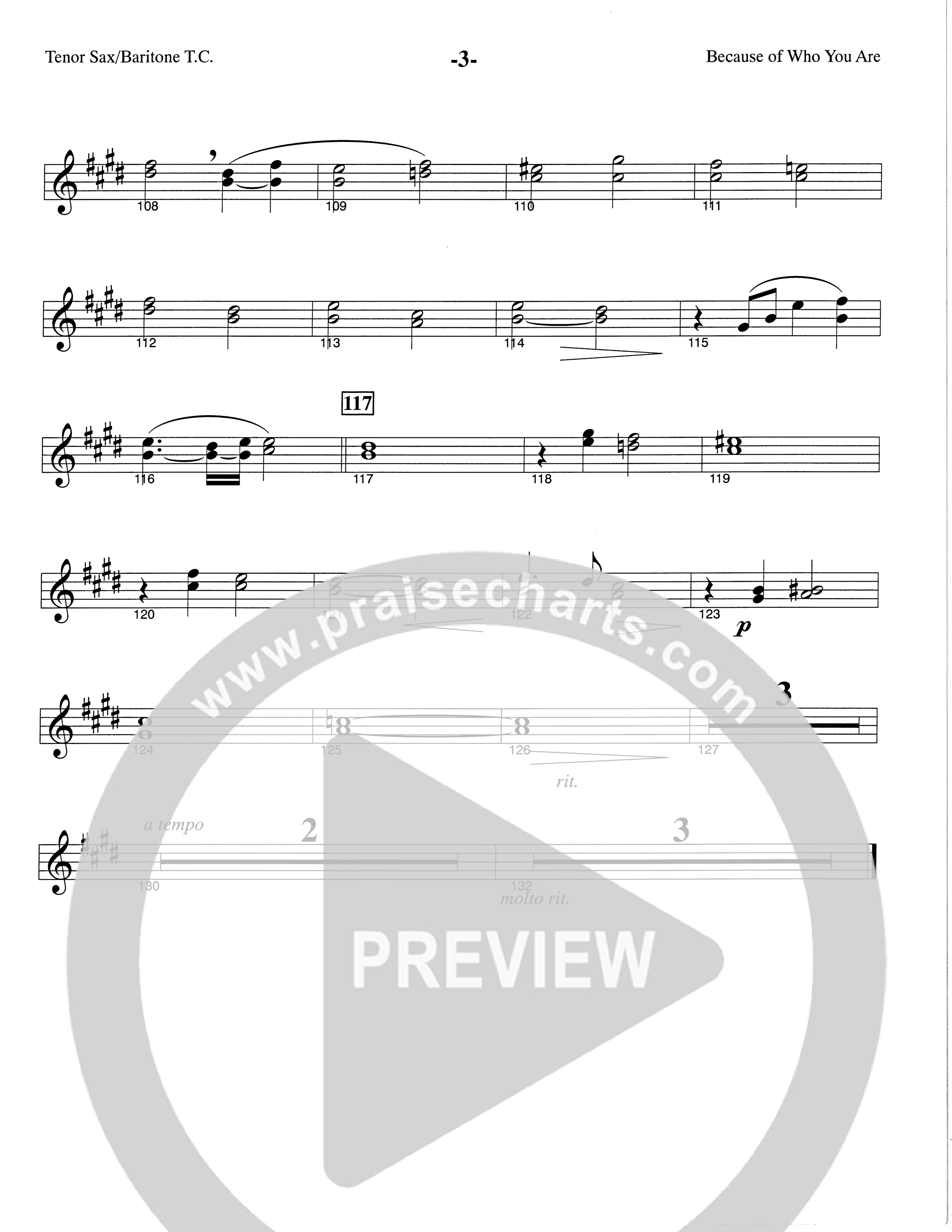 Because Of Who You Are (Choral Anthem SATB) Tenor Sax/Baritone T.C. (The Brooklyn Tabernacle Choir / Arr. Carol Cymbala)
