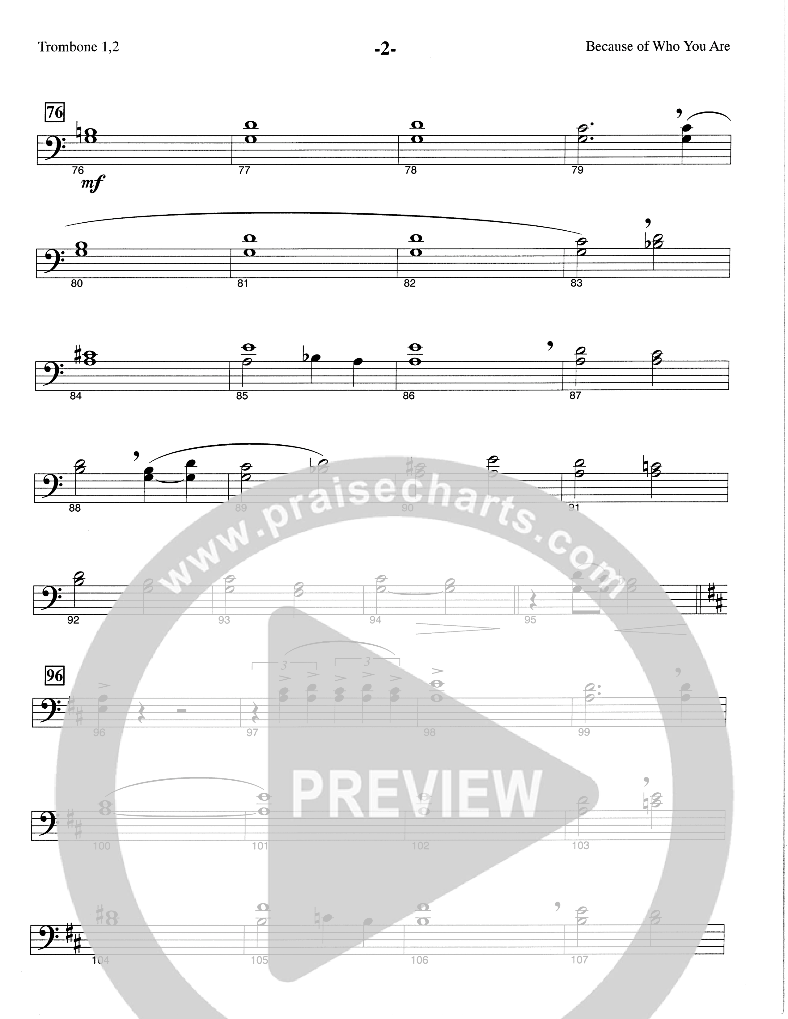 Because Of Who You Are (Choral Anthem SATB) Trombone 1/2 (The Brooklyn Tabernacle Choir / Arr. Carol Cymbala)