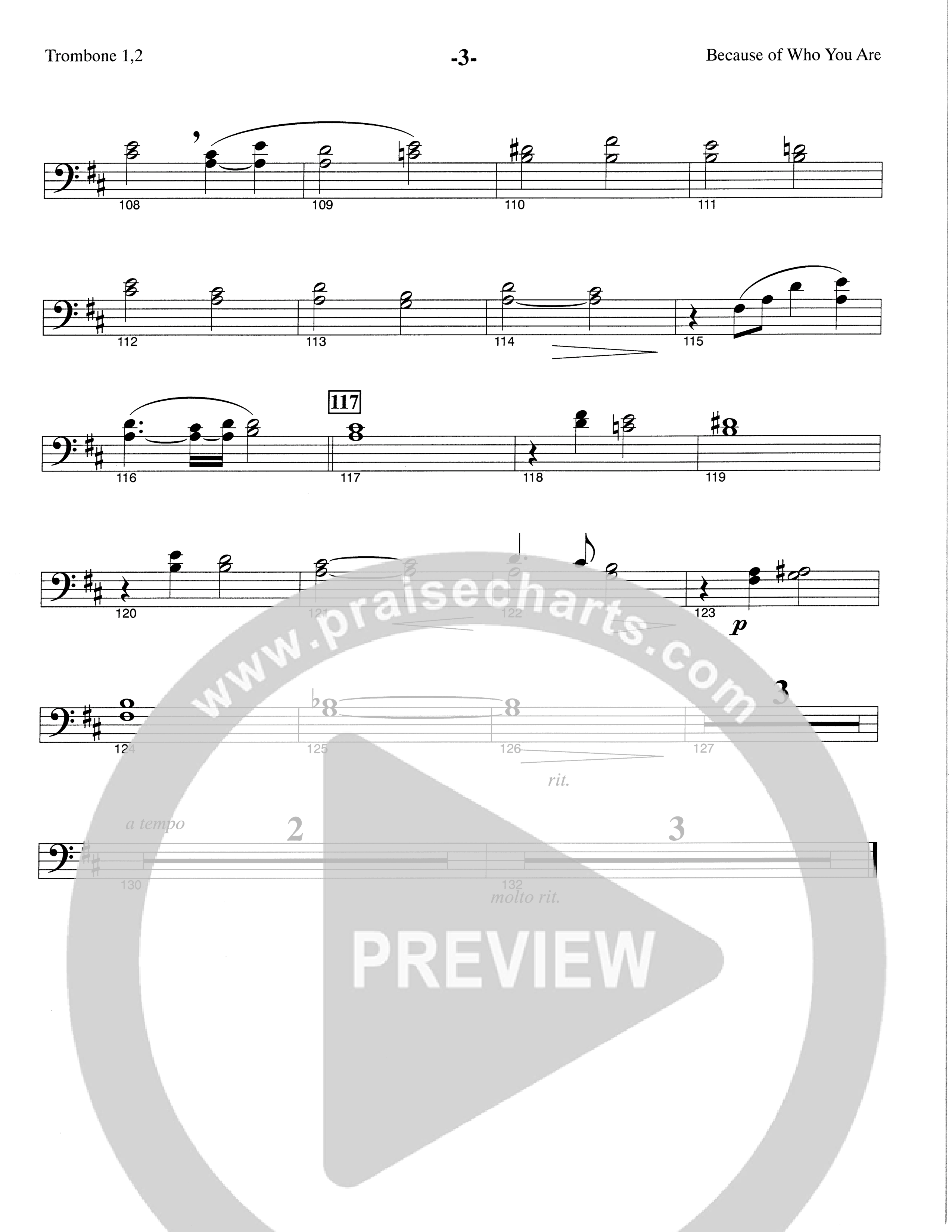 Because Of Who You Are (Choral Anthem SATB) Trombone 1/2 (The Brooklyn Tabernacle Choir / Arr. Carol Cymbala)