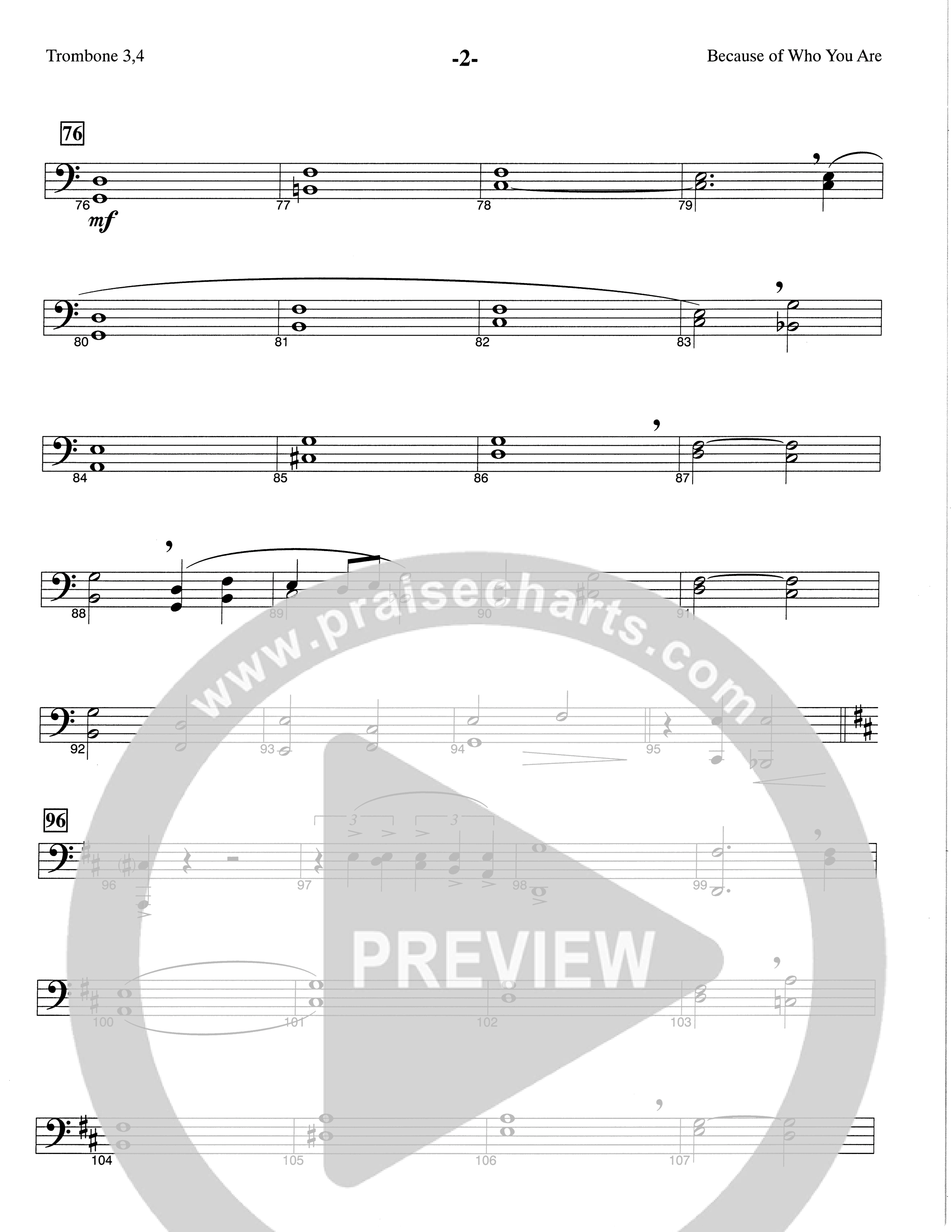 Because Of Who You Are (Choral Anthem SATB) Trombone 3/4 (The Brooklyn Tabernacle Choir / Arr. Carol Cymbala)