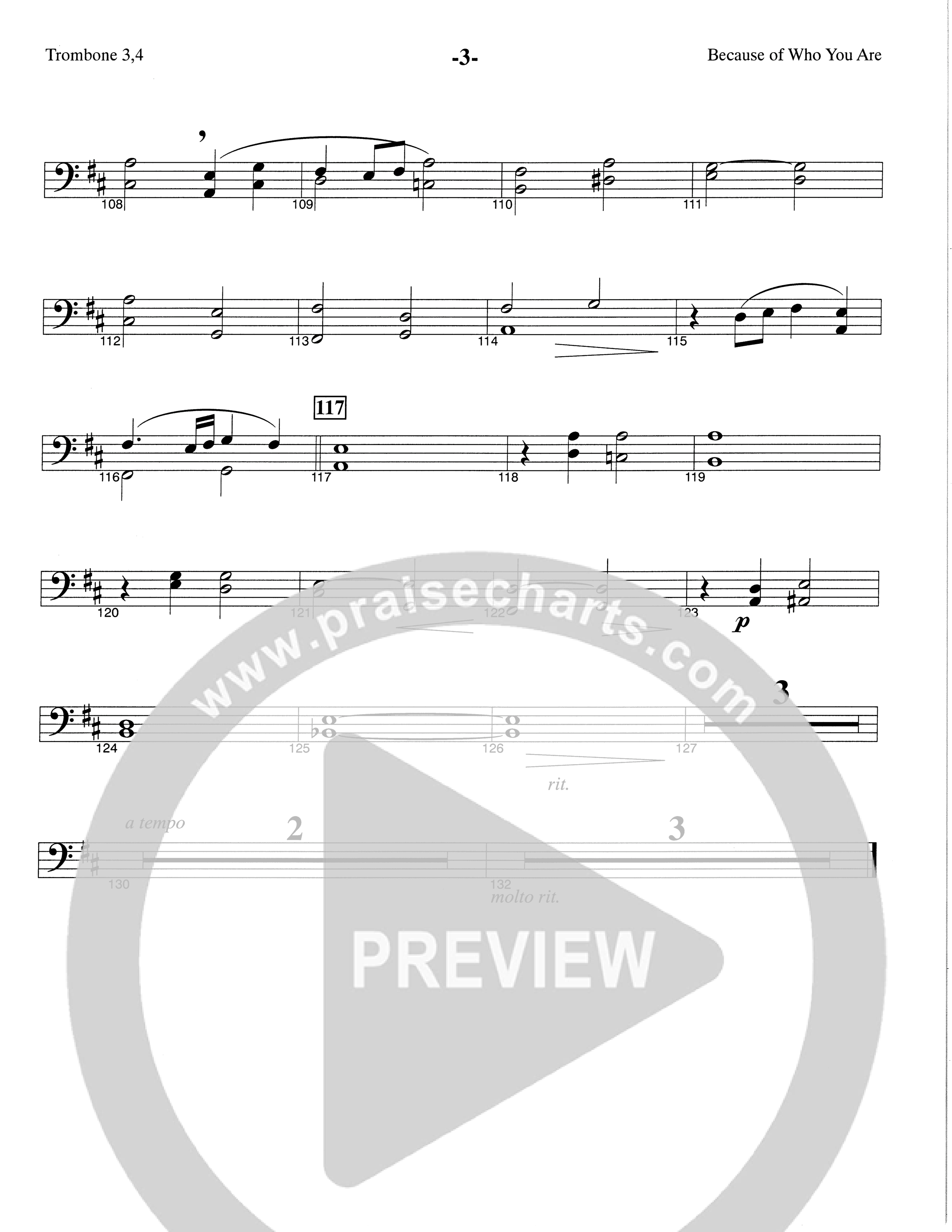 Because Of Who You Are (Choral Anthem SATB) Trombone 3/4 (The Brooklyn Tabernacle Choir / Arr. Carol Cymbala)