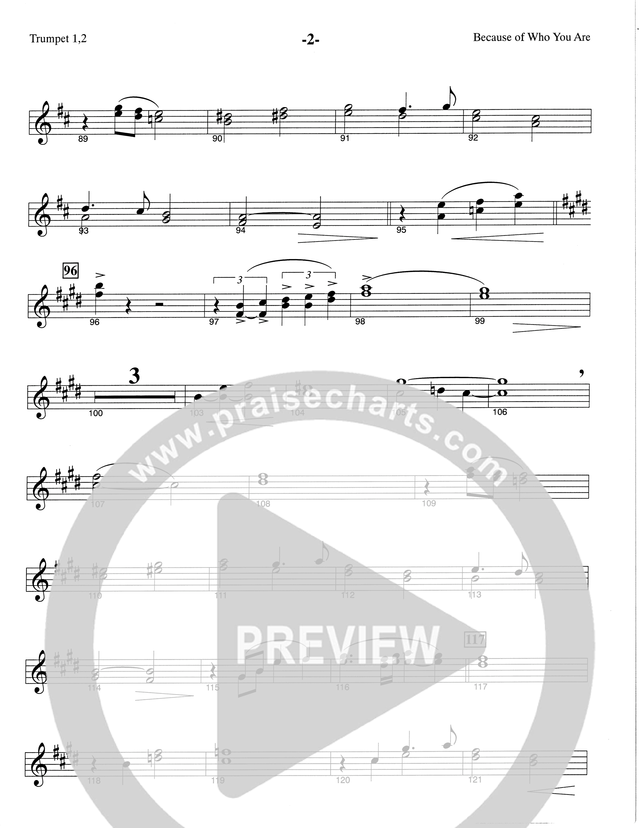 Because Of Who You Are (Choral Anthem SATB) Trumpet 1,2 (The Brooklyn Tabernacle Choir / Arr. Carol Cymbala)