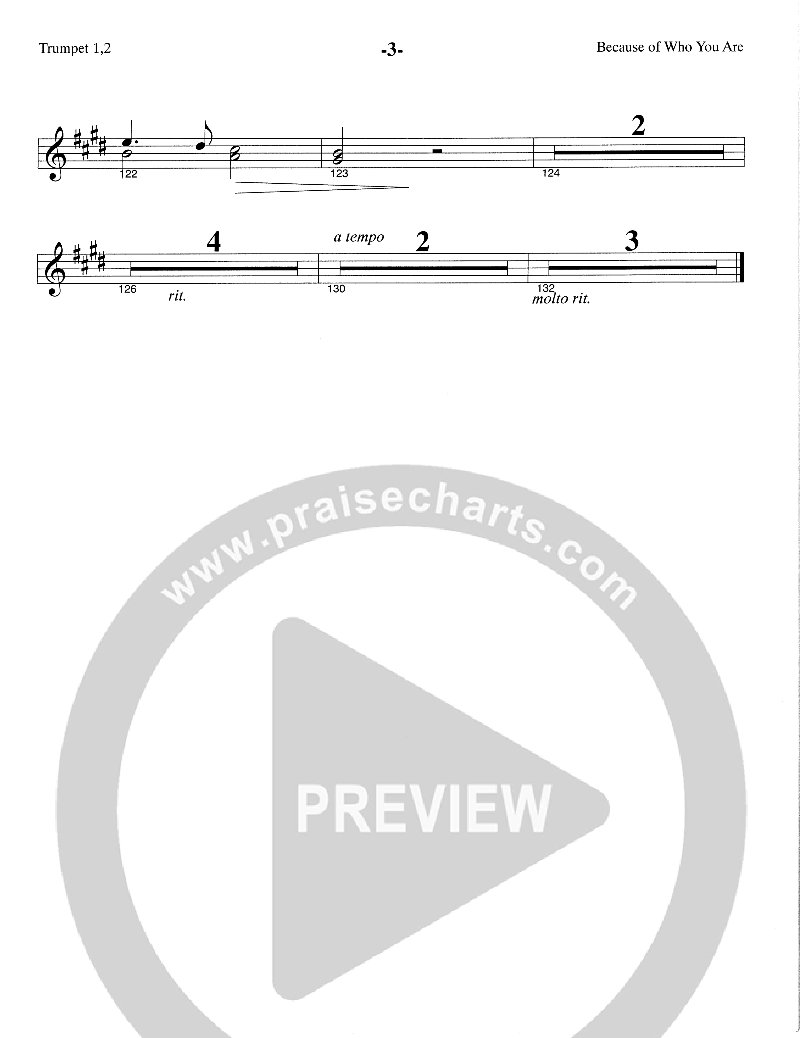 Because Of Who You Are (Choral Anthem SATB) Trumpet 1,2 (The Brooklyn Tabernacle Choir / Arr. Carol Cymbala)